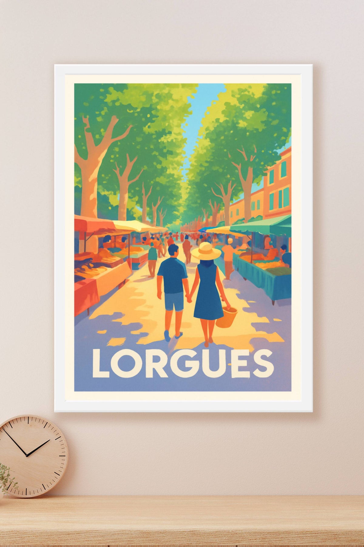 Affiche Lorgues — Promenade ensoleillée au marché provençal · poster d'art de Lorgues