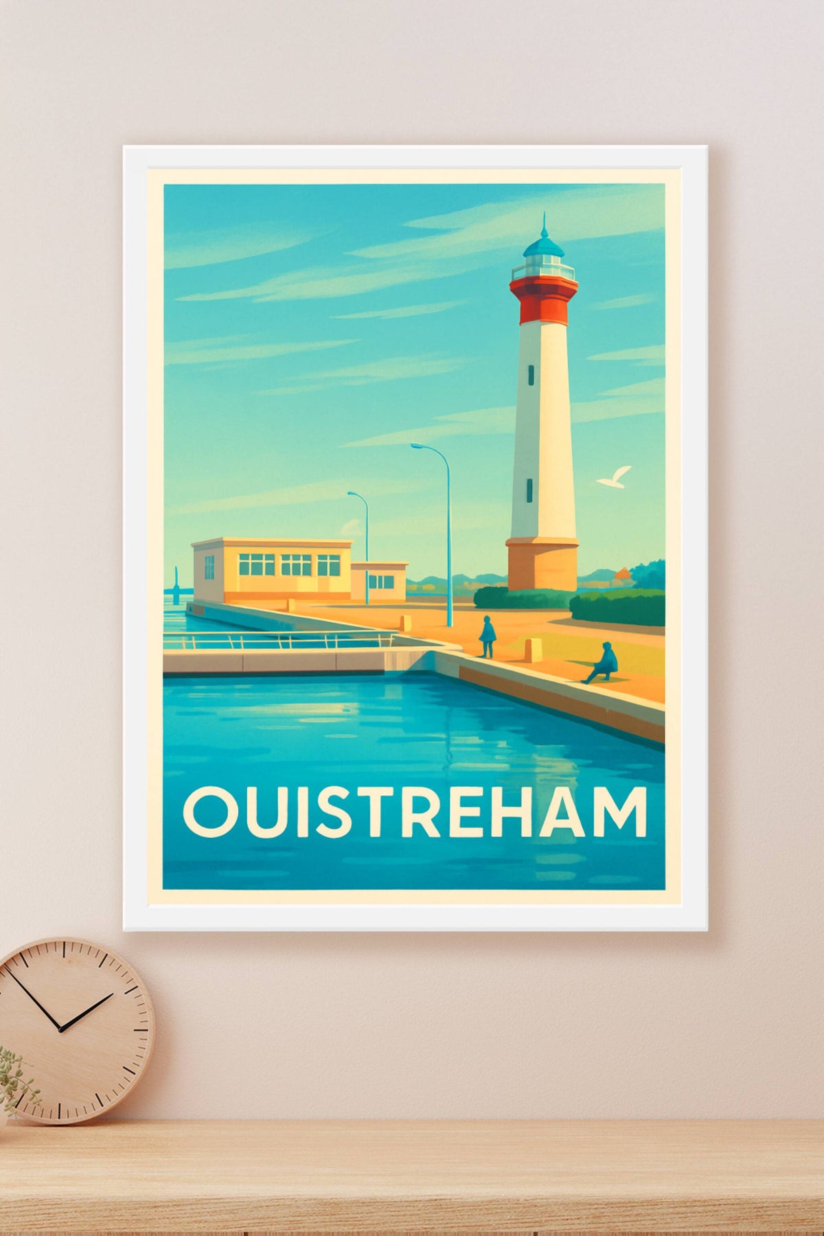 Affiche Ouistreham — Lumières apaisantes du phare côtier · poster d'art de Ouistreham