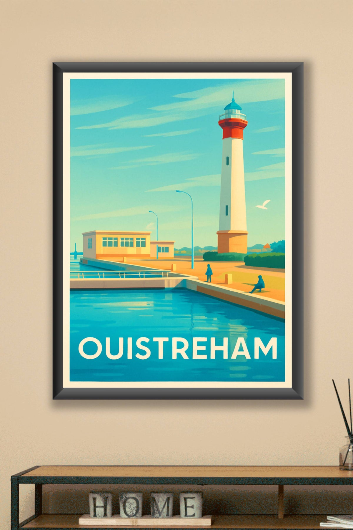 Affiche Ouistreham — Lumières apaisantes du phare côtier · poster d'art de Ouistreham