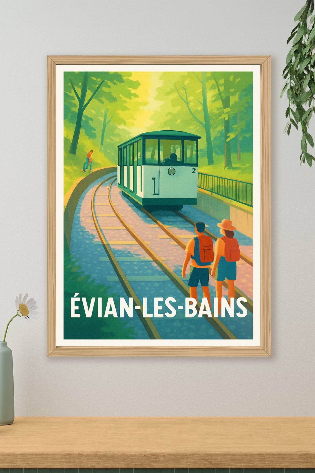 Affiche Évian-les-Bains — Balade bucolique en funiculaire · poster d'art de Évian-les-Bains