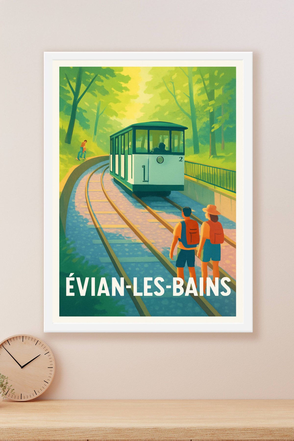 Affiche Évian-les-Bains — Balade bucolique en funiculaire · poster d'art de Évian-les-Bains