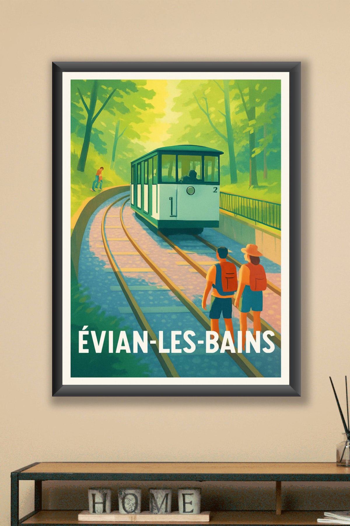 Affiche Évian-les-Bains — Balade bucolique en funiculaire · poster d'art de Évian-les-Bains