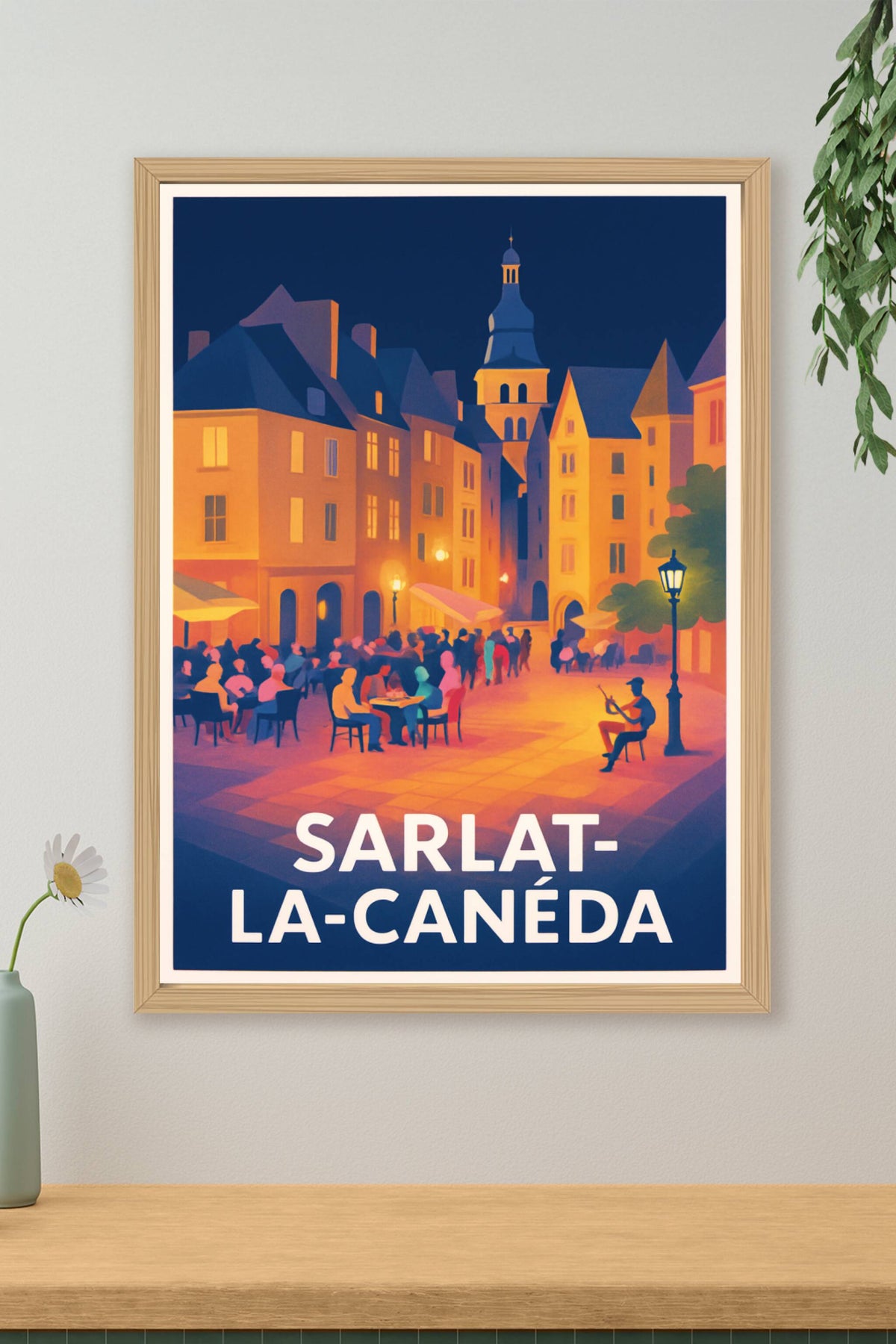 Affiche Sarlat-la-Canéda — L'atmosphère conviviale au cœur de la ville · poster d'art de Sarlat-la-Canéda