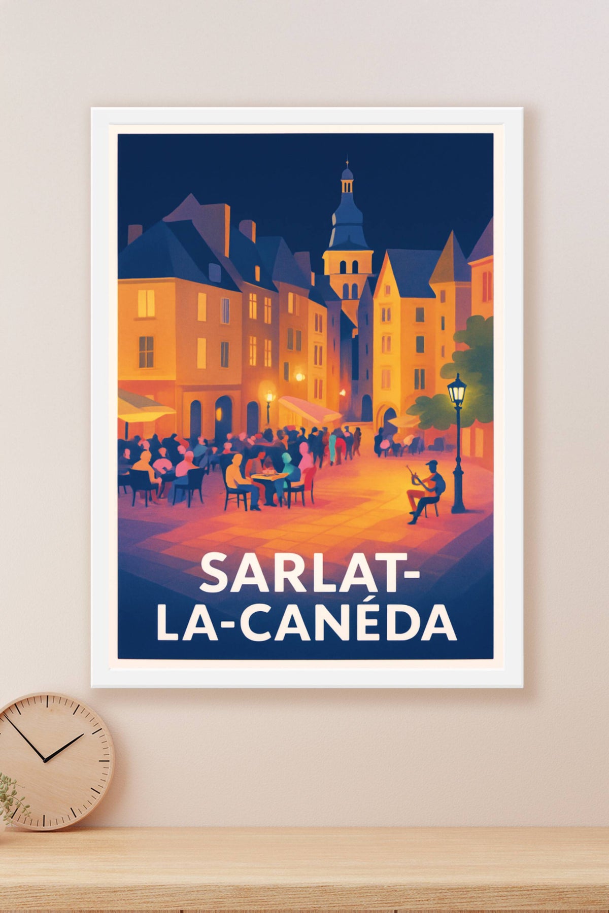 Affiche Sarlat-la-Canéda — L'atmosphère conviviale au cœur de la ville · poster d'art de Sarlat-la-Canéda