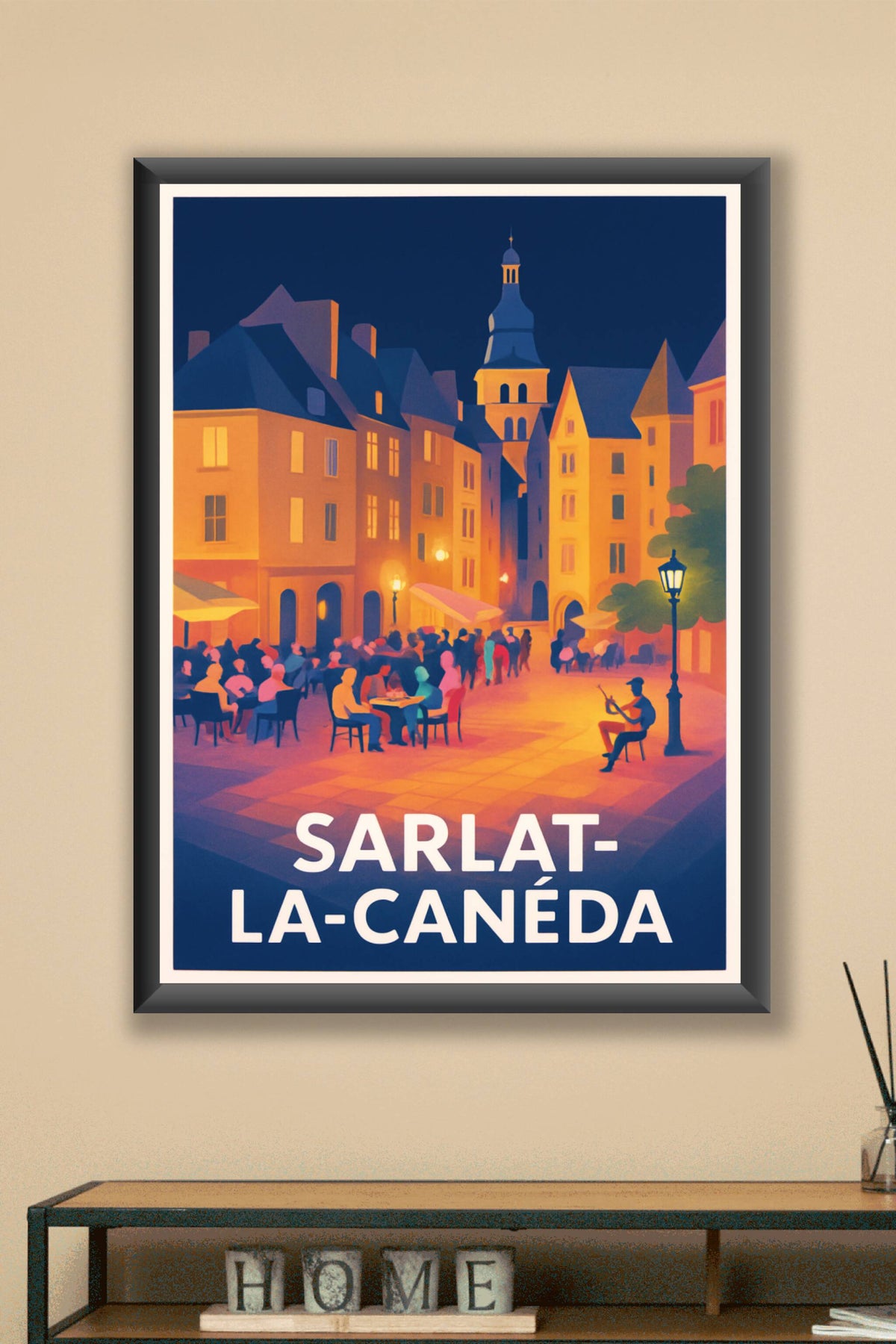 Affiche Sarlat-la-Canéda — L'atmosphère conviviale au cœur de la ville · poster d'art de Sarlat-la-Canéda