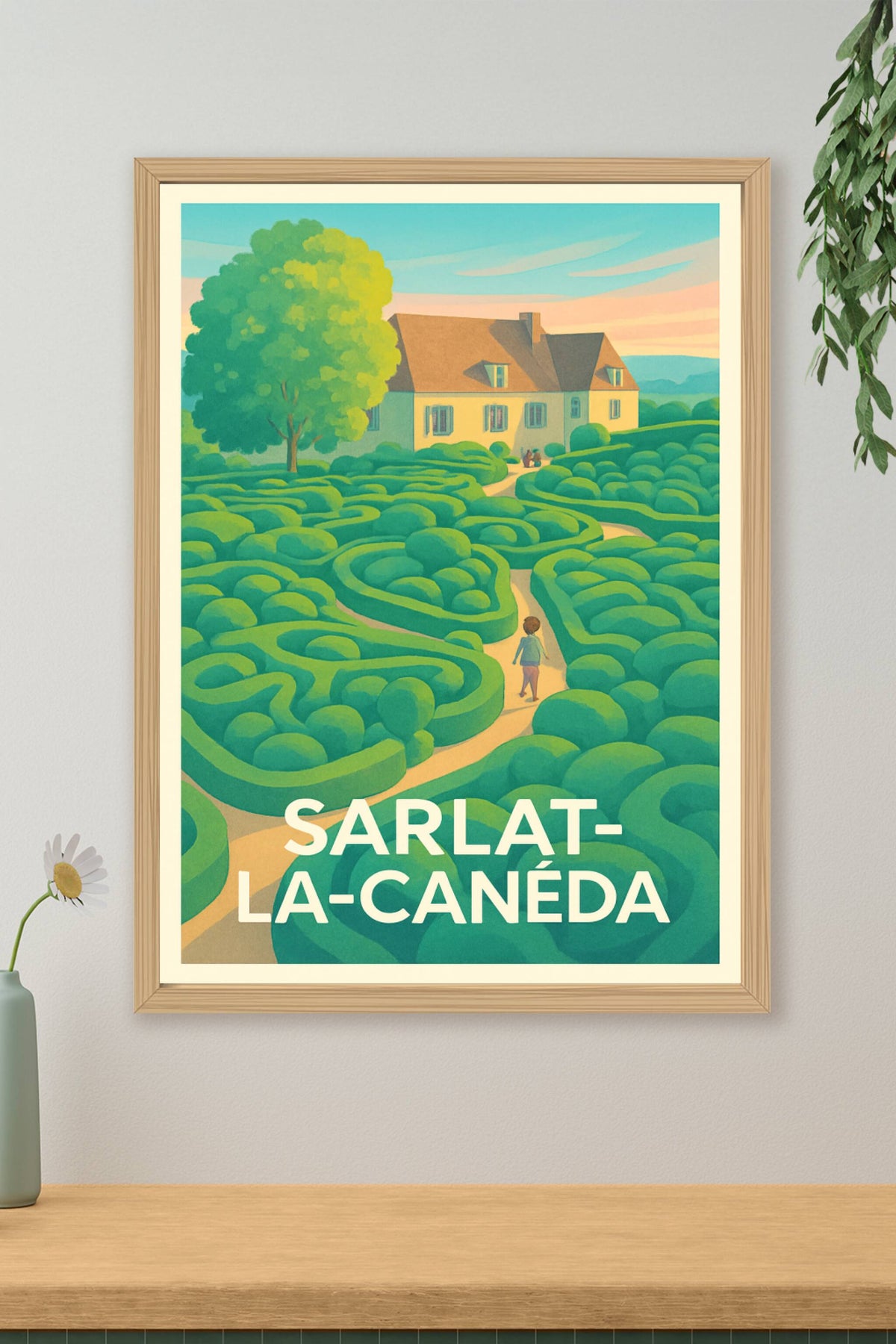 Affiche Sarlat-la-Canéda — L'élégance des jardins labyrinthiques · poster d'art de Sarlat-la-Canéda