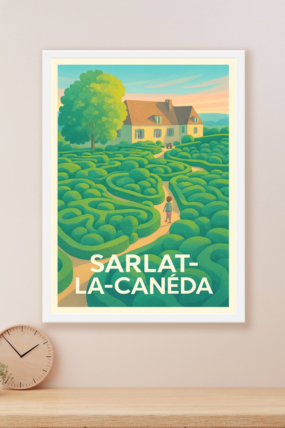 Affiche Sarlat-la-Canéda — L'élégance des jardins labyrinthiques · poster d'art de Sarlat-la-Canéda