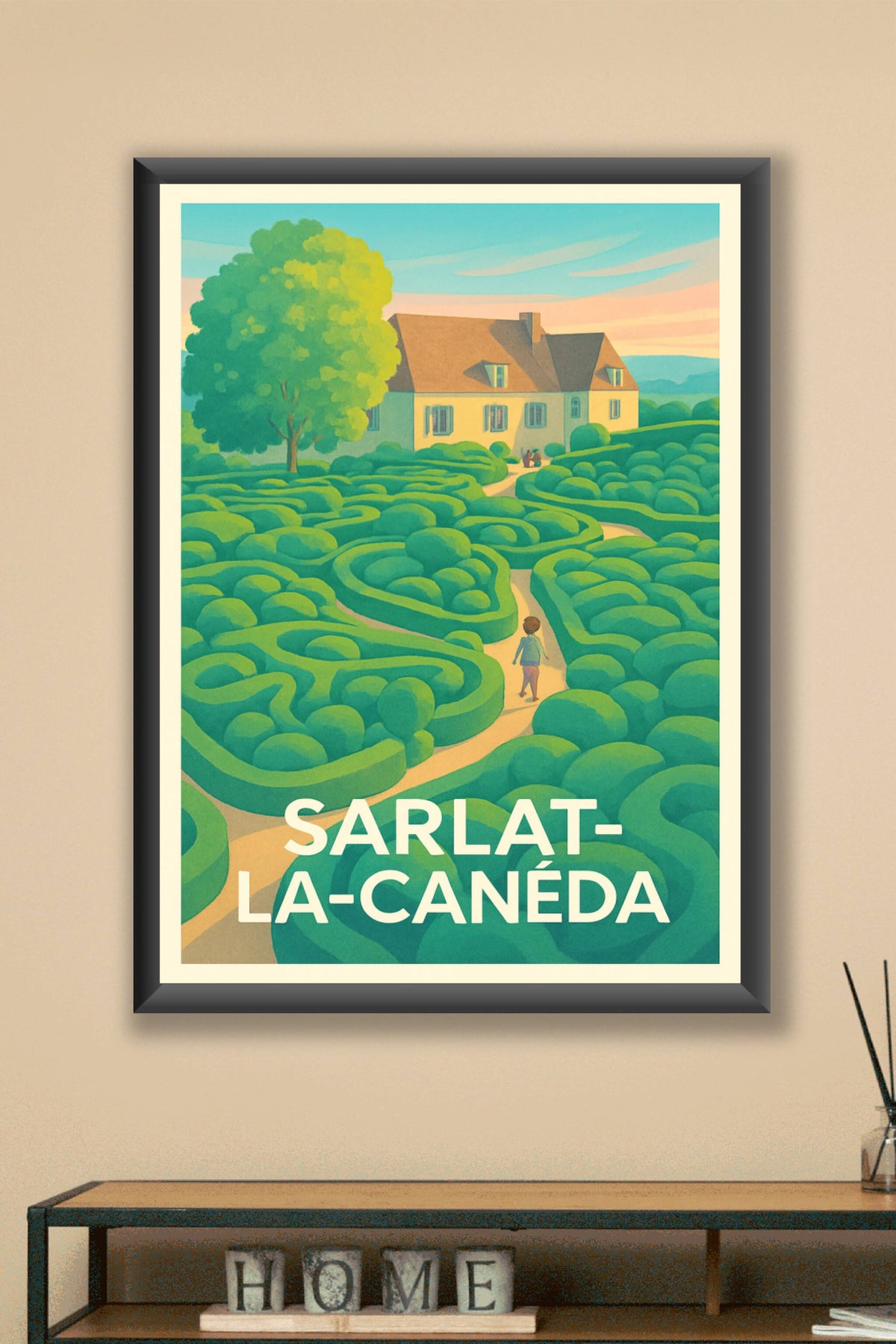 Affiche Sarlat-la-Canéda — L'élégance des jardins labyrinthiques · poster d'art de Sarlat-la-Canéda