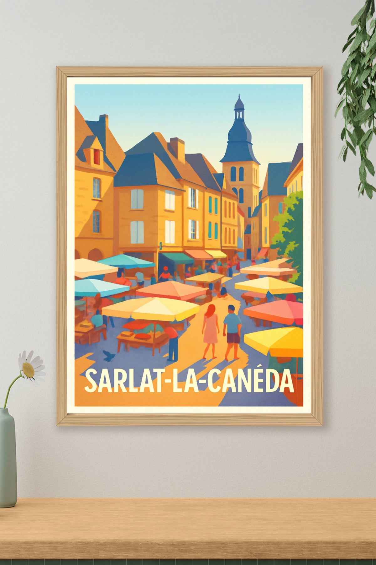 Affiche Sarlat-la-Canéda — Charme et couleurs du marché médiéval · poster d'art de Sarlat-la-Canéda