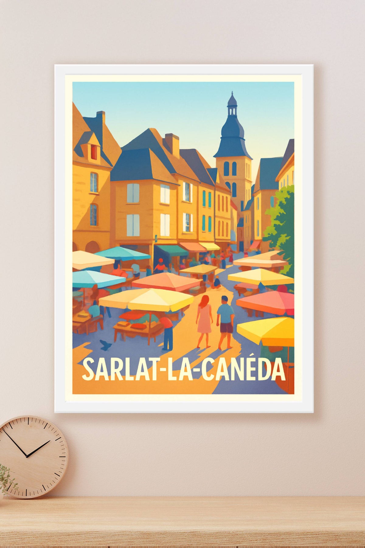 Affiche Sarlat-la-Canéda — Charme et couleurs du marché médiéval · poster d'art de Sarlat-la-Canéda