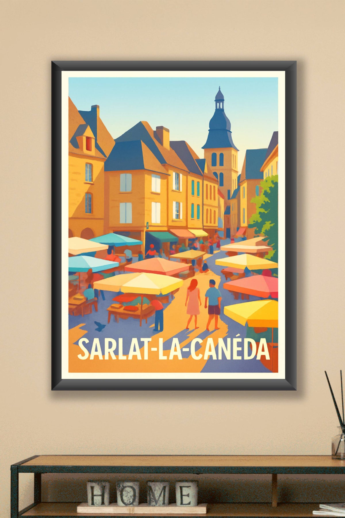 Affiche Sarlat-la-Canéda — Charme et couleurs du marché médiéval · poster d'art de Sarlat-la-Canéda
