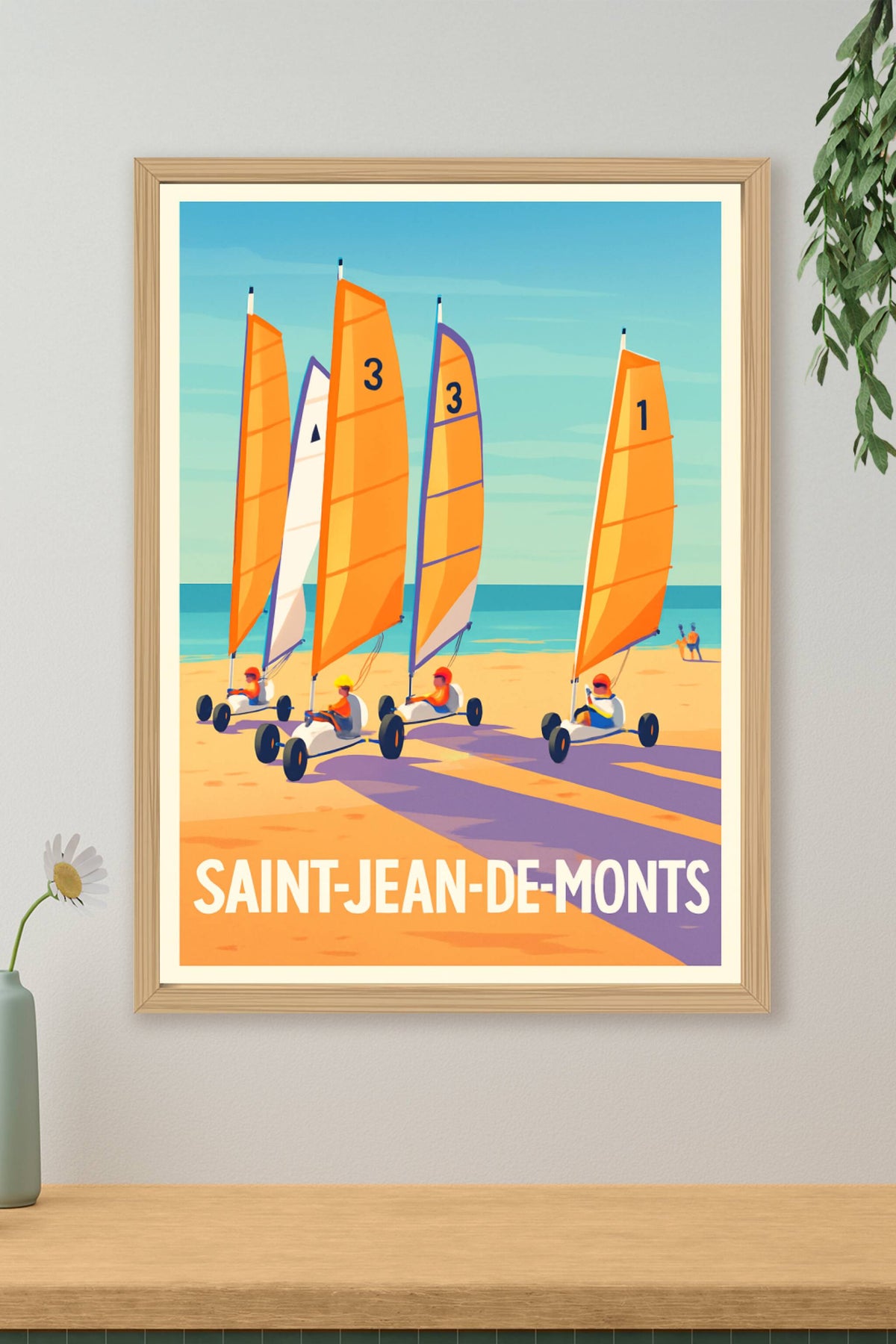 Affiche Saint-Jean-de-Monts — Aventure et voile sur la plage · poster d'art de Saint-Jean-de-Monts
