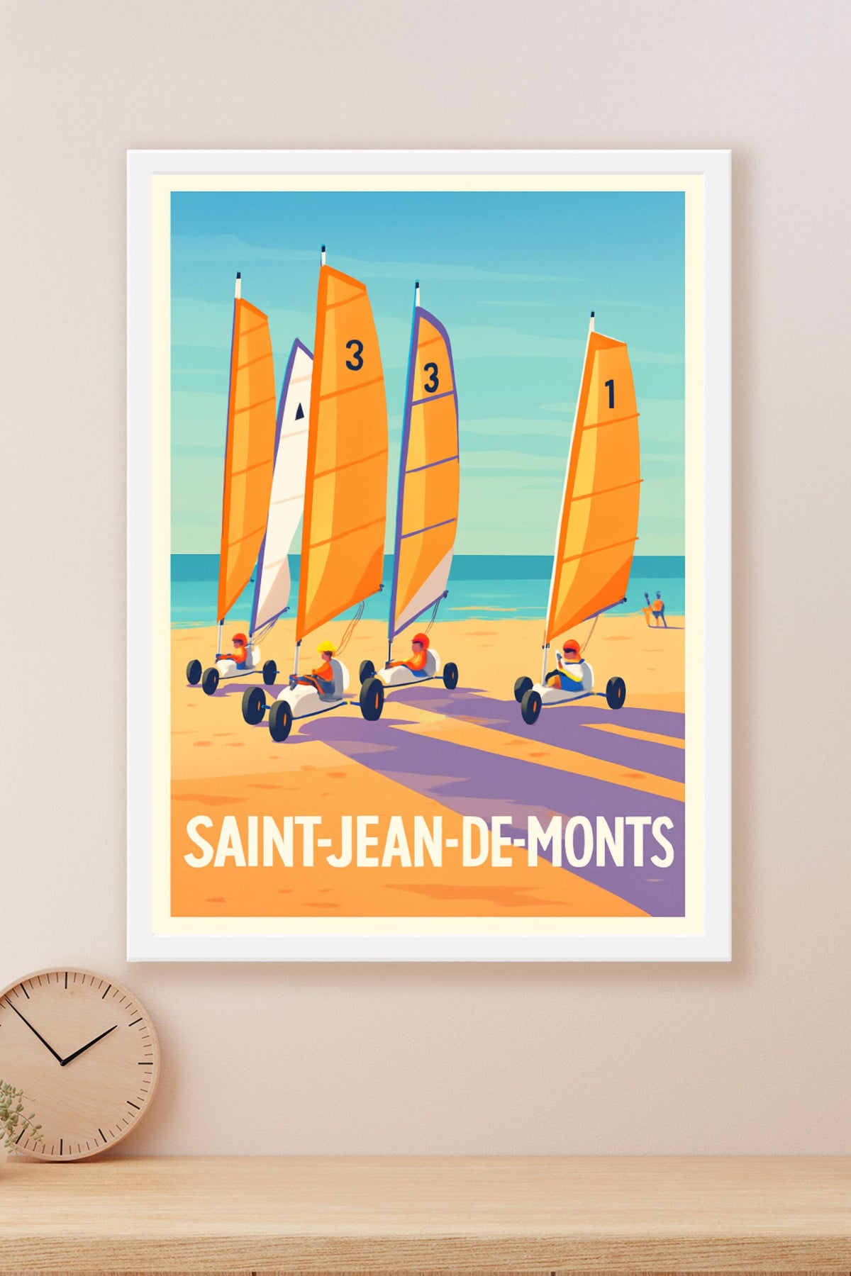 Affiche Saint-Jean-de-Monts — Aventure et voile sur la plage · poster d'art de Saint-Jean-de-Monts