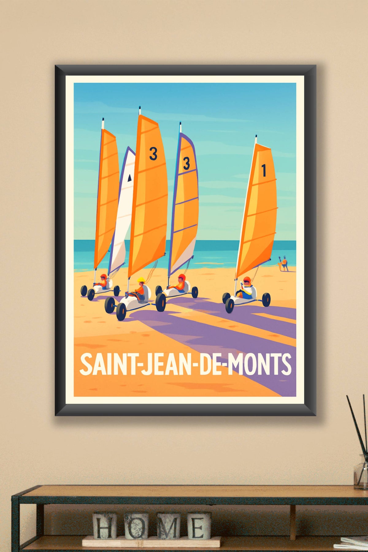 Affiche Saint-Jean-de-Monts — Aventure et voile sur la plage · poster d'art de Saint-Jean-de-Monts