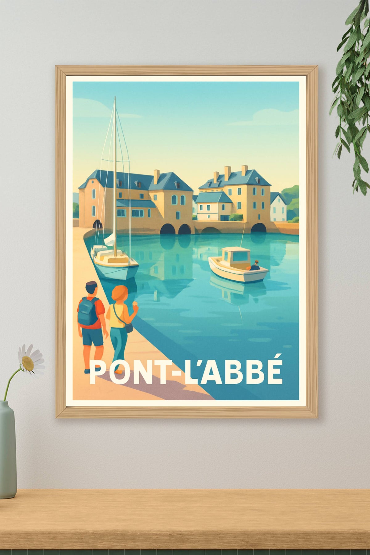 Affiche Pont-l'Abbé — Charme et sérénité bretonne au port · poster d'art de Pont-l'Abbé