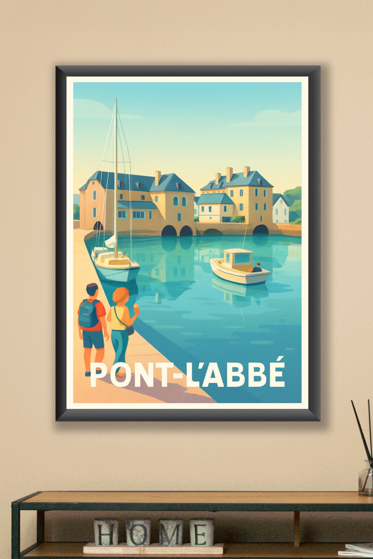 Affiche Pont-l'Abbé — Charme et sérénité bretonne au port · poster d'art de Pont-l'Abbé