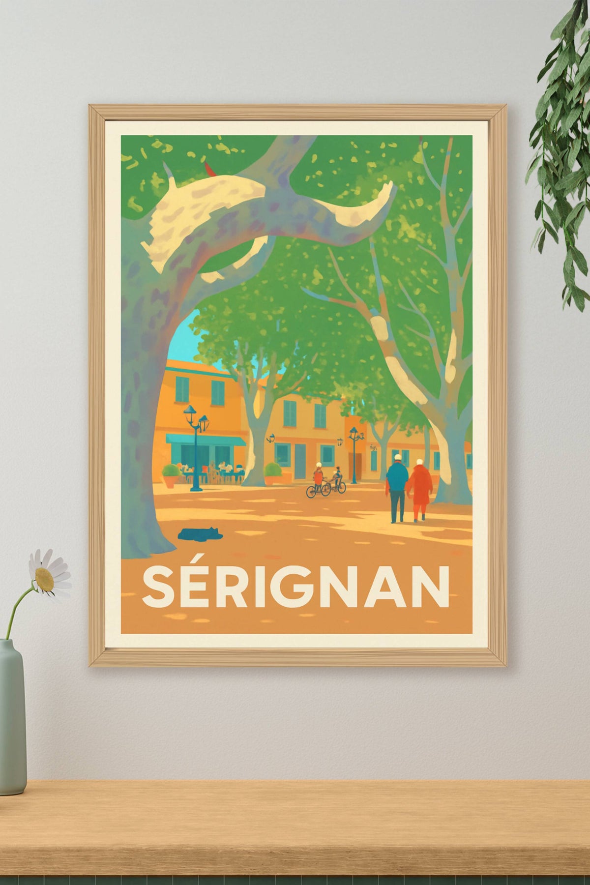 Affiche Sérignan — L'élégance douce des places ombragées · poster d'art de Sérignan