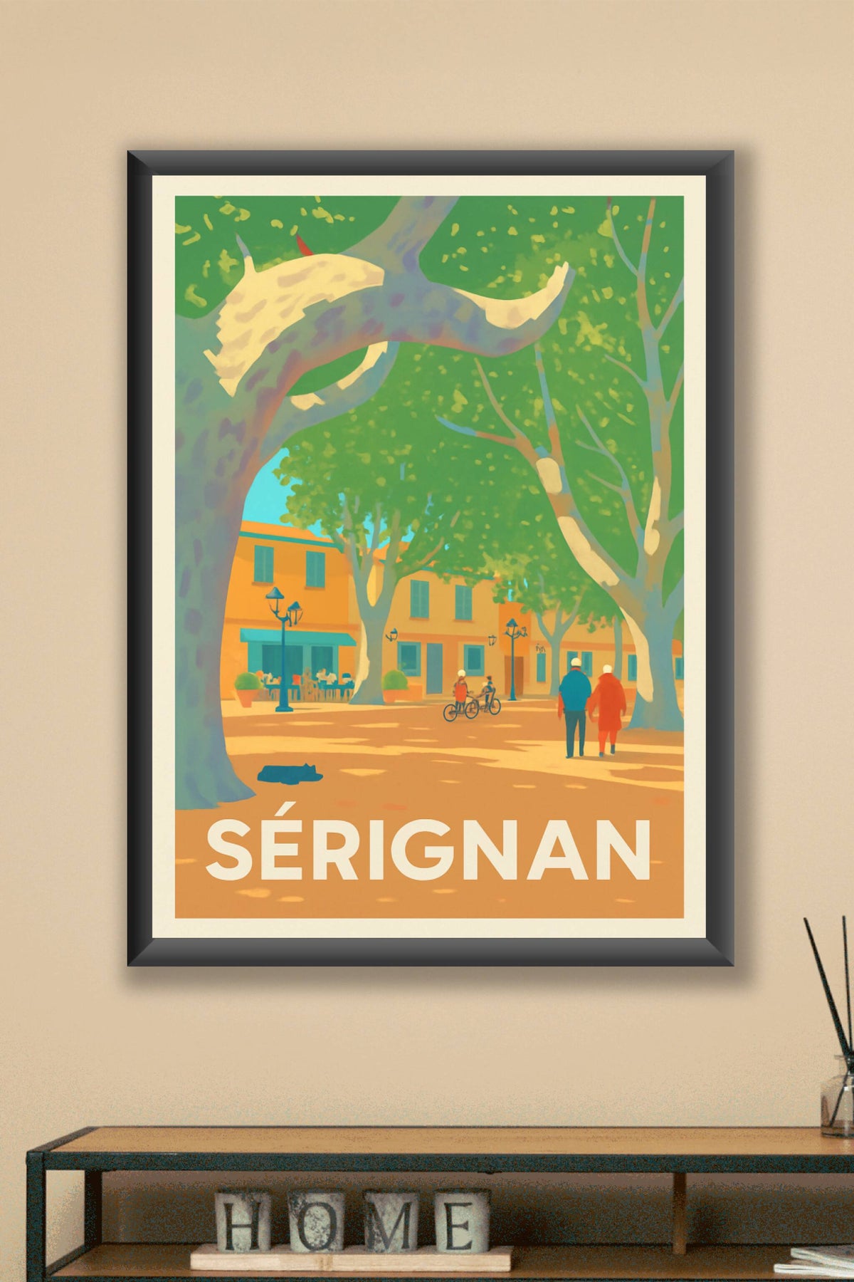 Affiche Sérignan — L'élégance douce des places ombragées · poster d'art de Sérignan