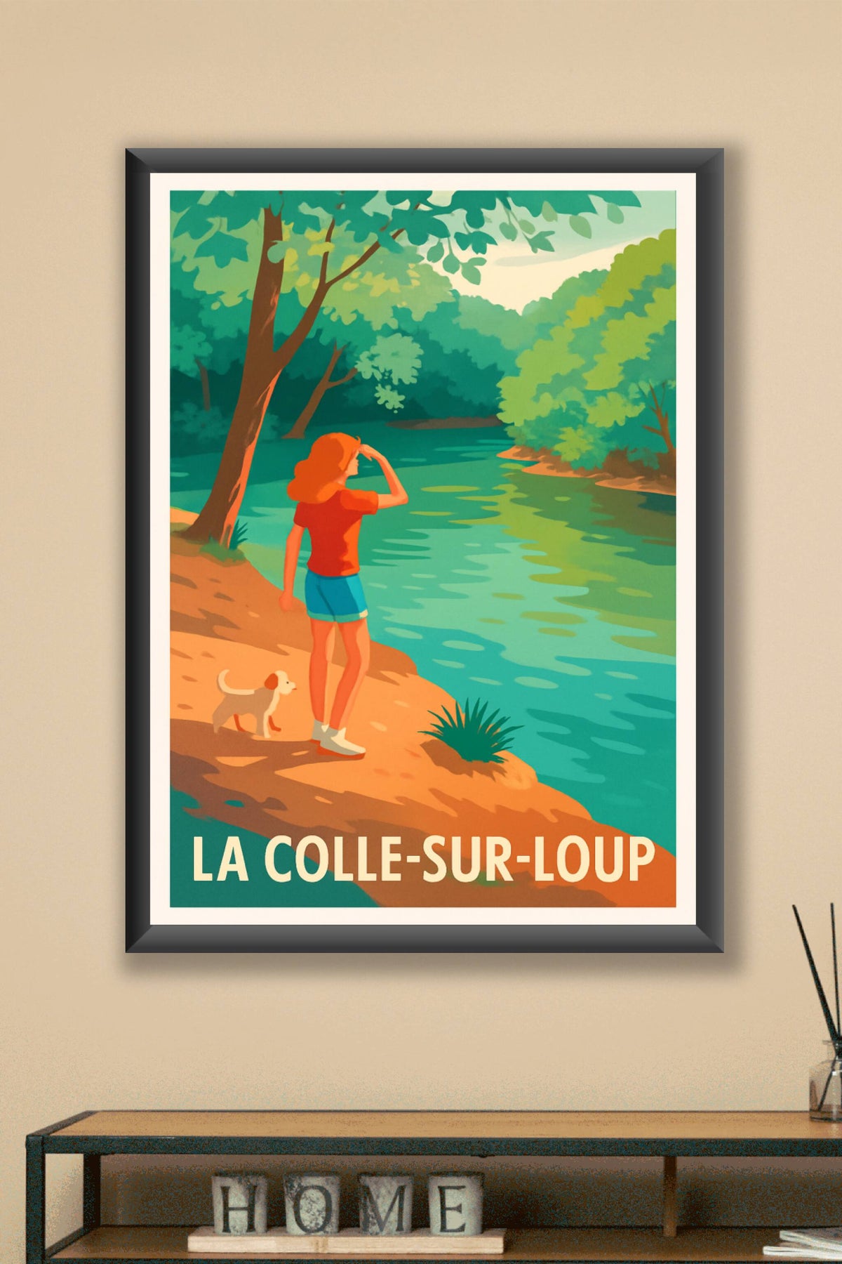 Affiche La Colle-sur-Loup — Escapade nature au bord de l'eau · poster d'art de La Colle-sur-Loup