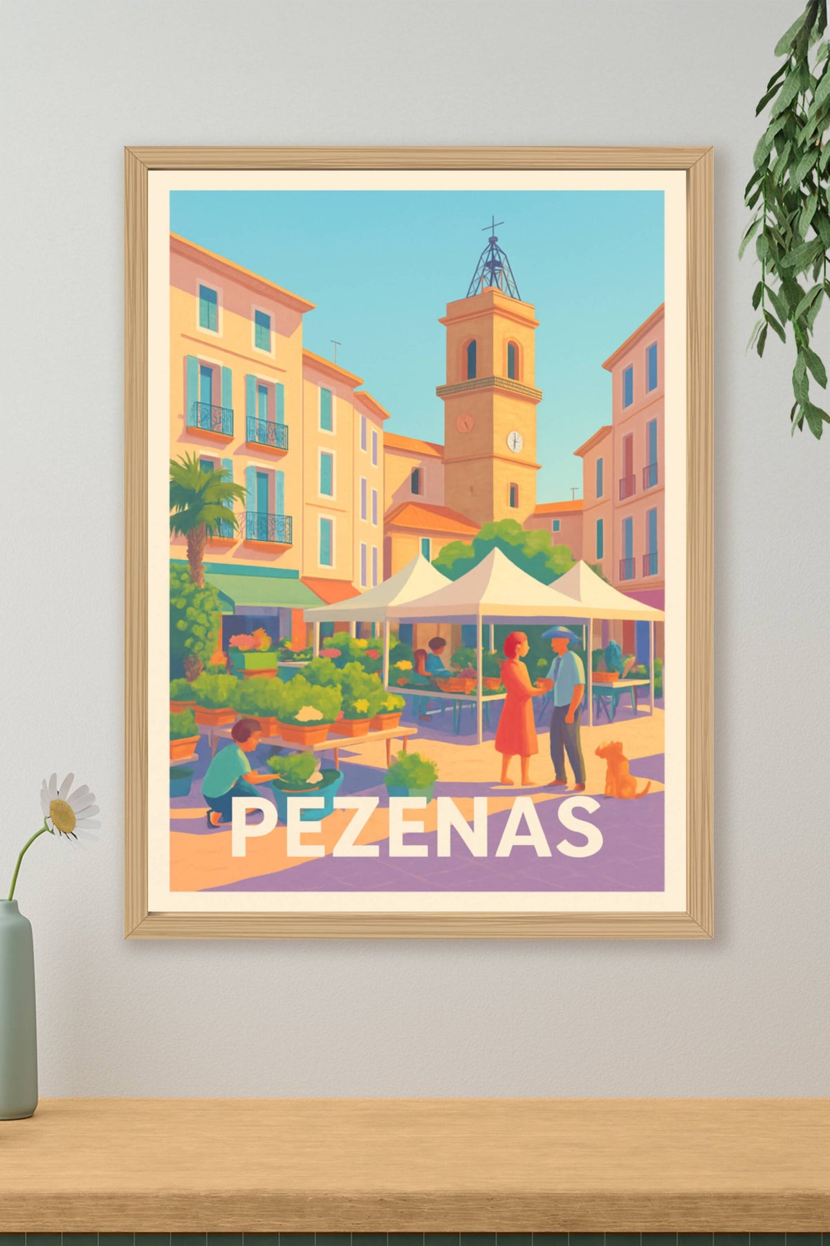 Affiche Pézenas — Charme et douceur de la place du marché · poster d'art de Pézenas