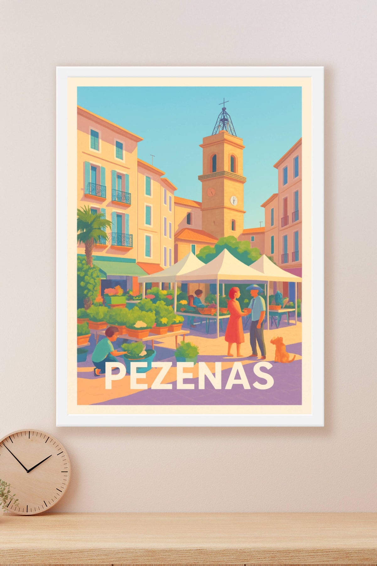 Affiche Pézenas — Charme et douceur de la place du marché · poster d'art de Pézenas