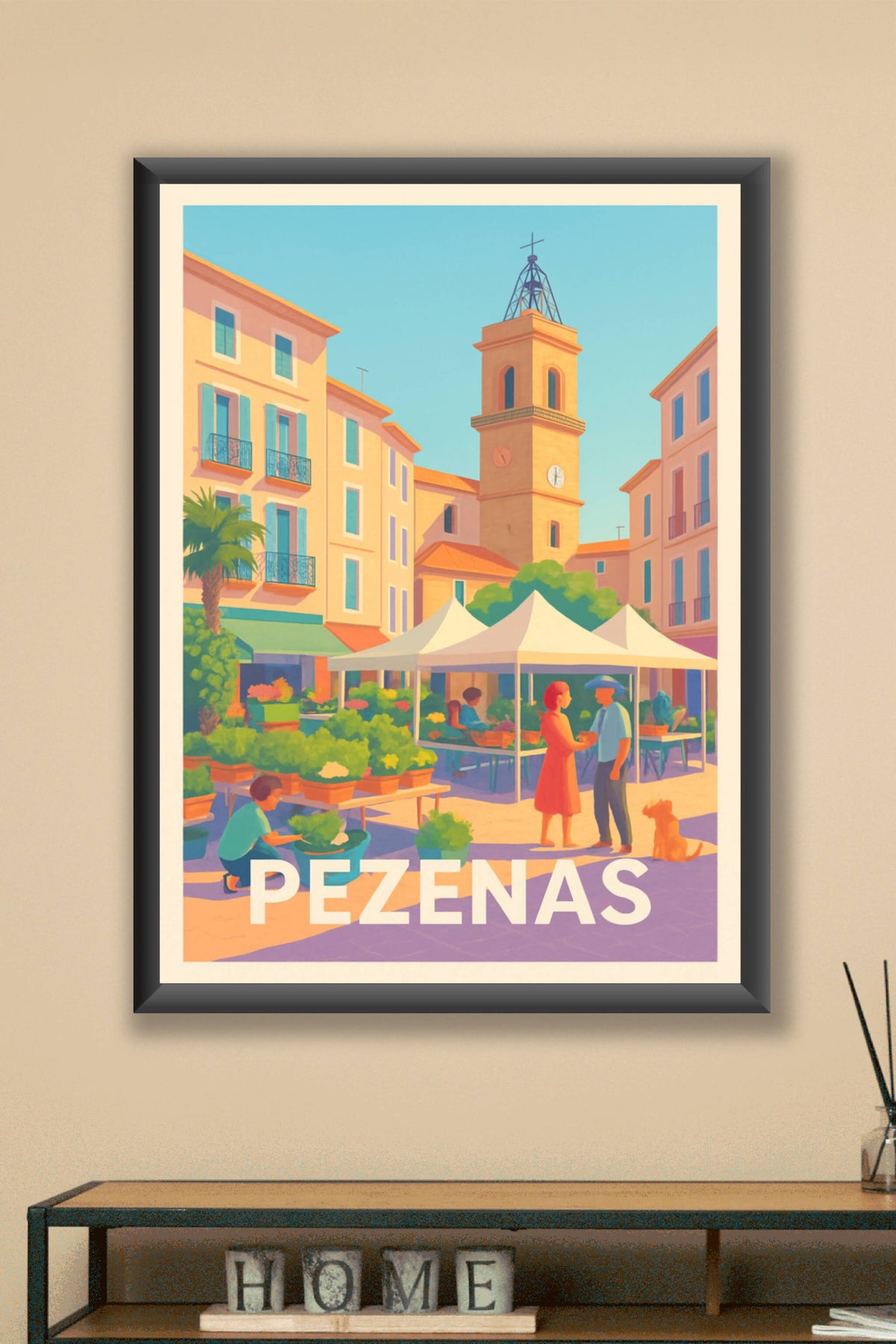 Affiche Pézenas — Charme et douceur de la place du marché · poster d'art de Pézenas