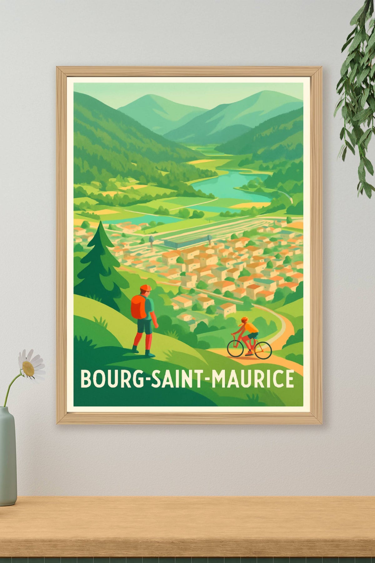 Affiche Bourg-Saint-Maurice — Aperçu naturel et sportif des montagnes · poster d'art de Bourg-Saint-Maurice