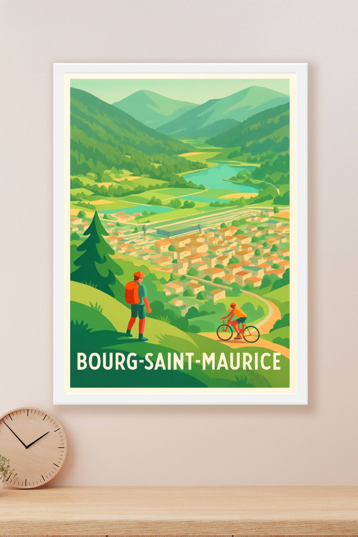 Affiche Bourg-Saint-Maurice — Aperçu naturel et sportif des montagnes · poster d'art de Bourg-Saint-Maurice