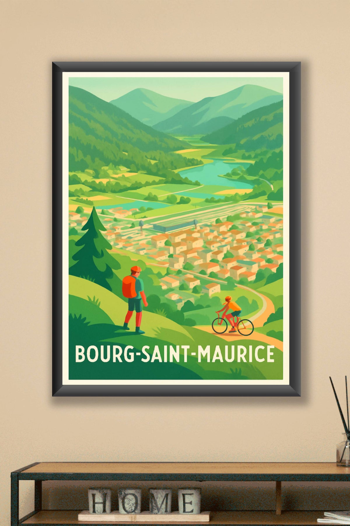 Affiche Bourg-Saint-Maurice — Aperçu naturel et sportif des montagnes · poster d'art de Bourg-Saint-Maurice