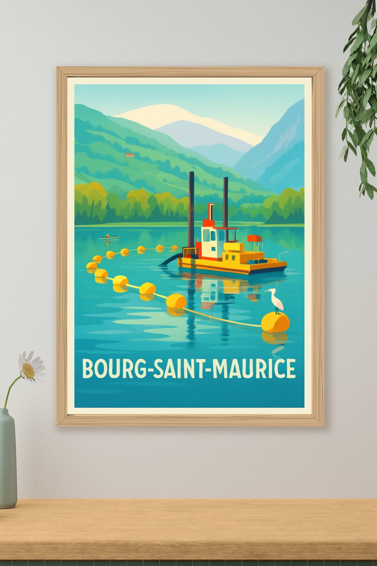 Affiche Bourg-Saint-Maurice — Sérénité alpine au fil de l'eau · poster d'art de Bourg-Saint-Maurice