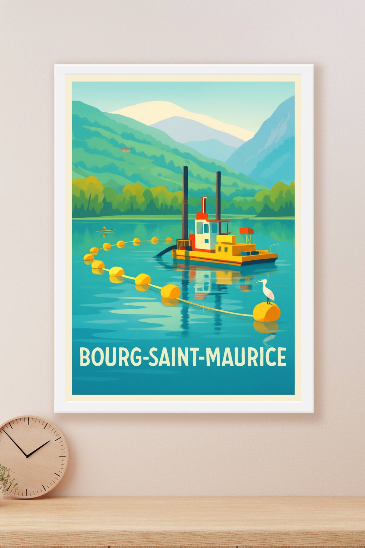 Affiche Bourg-Saint-Maurice — Sérénité alpine au fil de l'eau · poster d'art de Bourg-Saint-Maurice
