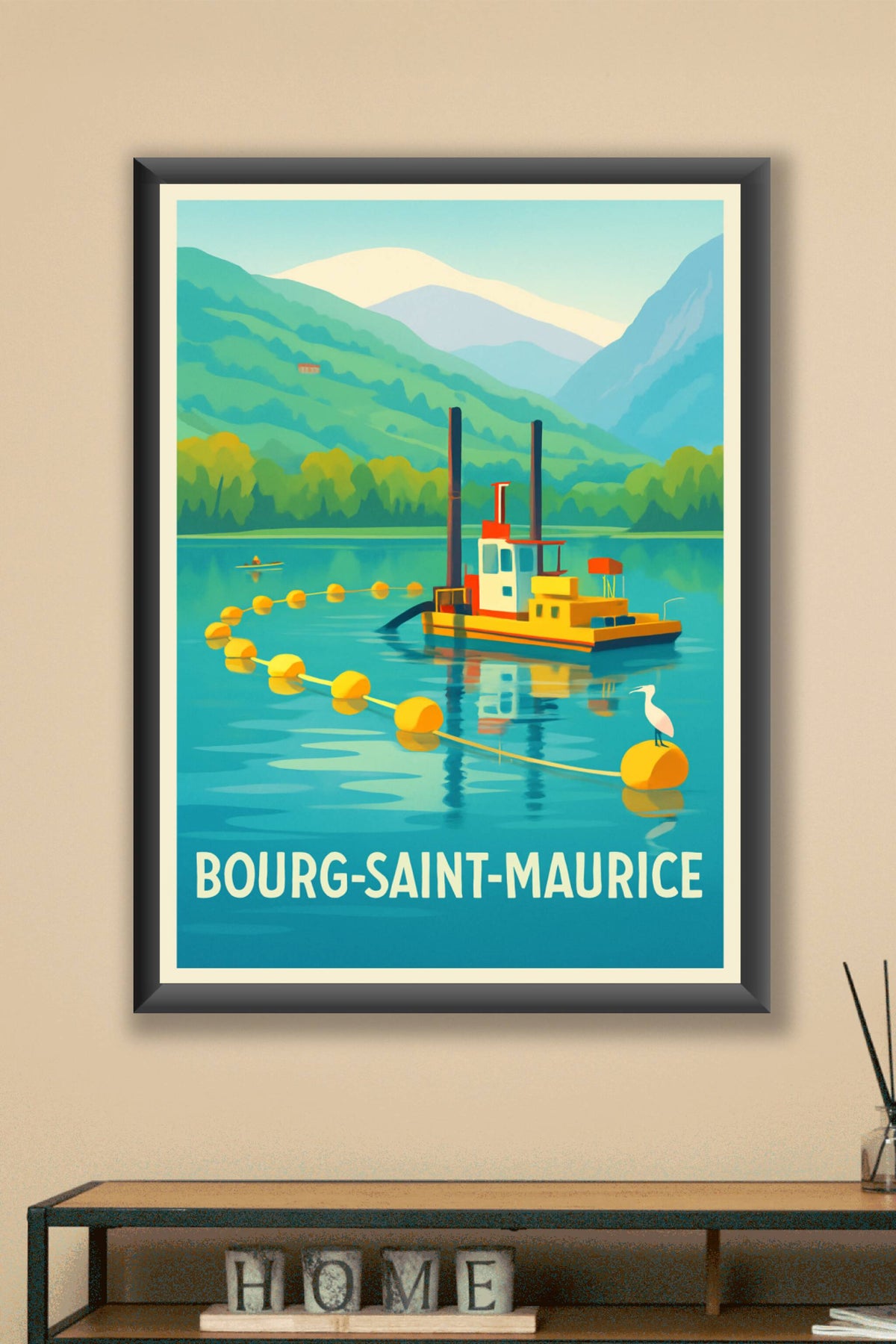 Affiche Bourg-Saint-Maurice — Sérénité alpine au fil de l'eau · poster d'art de Bourg-Saint-Maurice