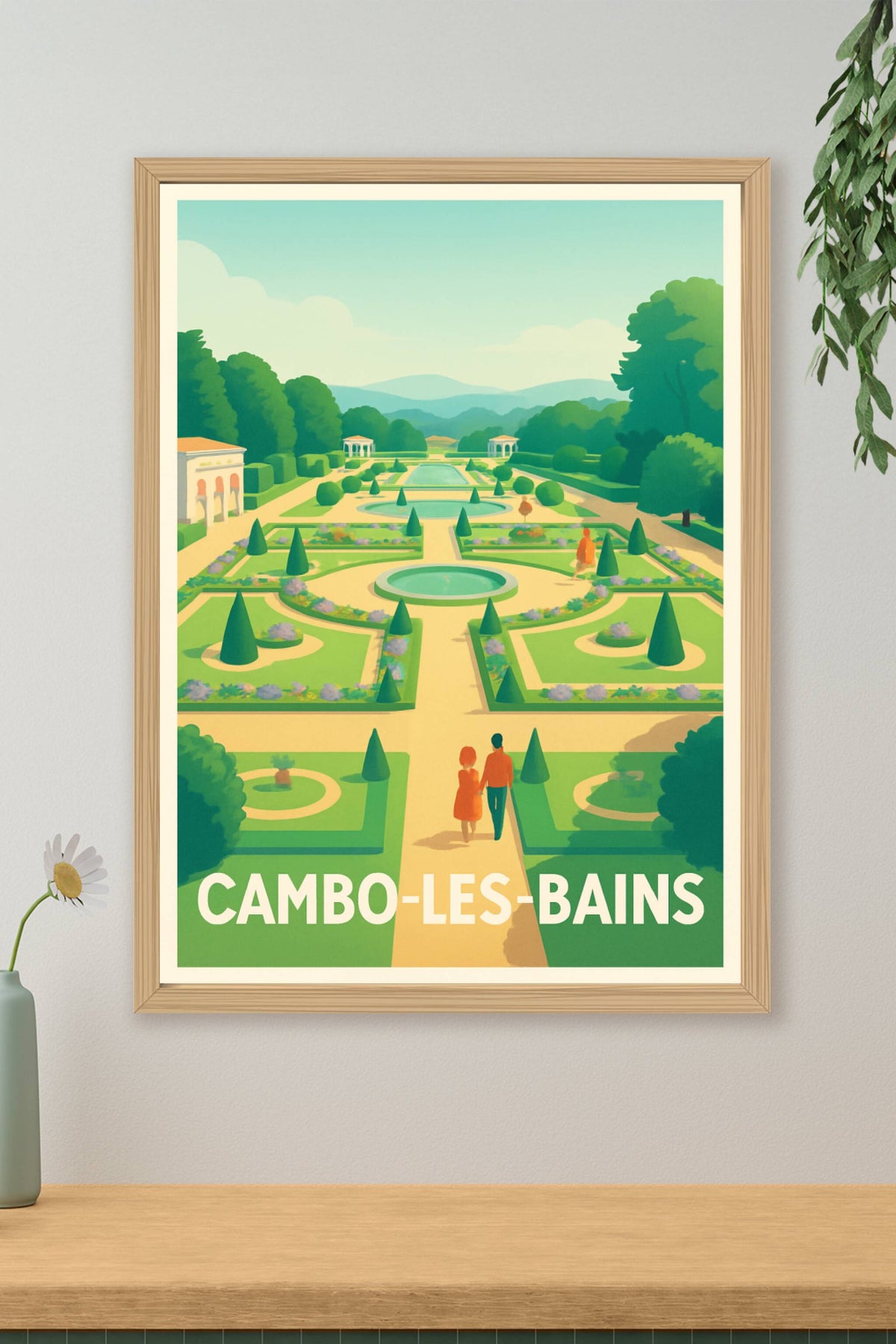 Affiche Cambo-les-Bains — Promenade paisible dans les jardins à la française · poster d'art de Cambo-les-Bains