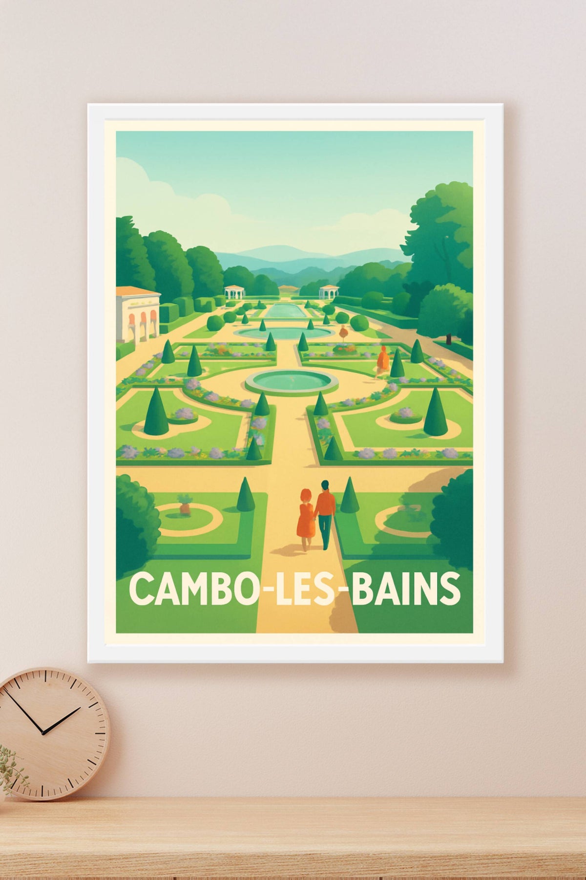 Affiche Cambo-les-Bains — Promenade paisible dans les jardins à la française · poster d'art de Cambo-les-Bains
