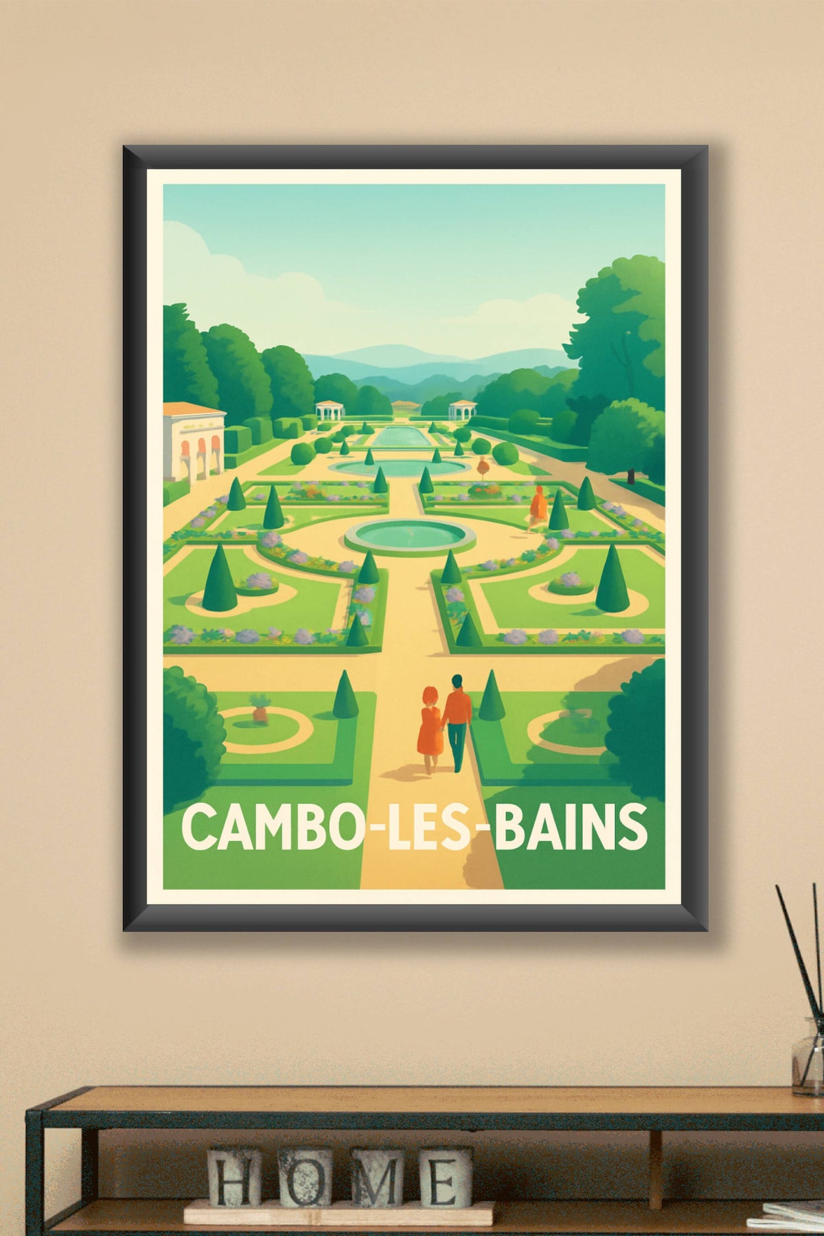 Affiche Cambo-les-Bains — Promenade paisible dans les jardins à la française · poster d'art de Cambo-les-Bains