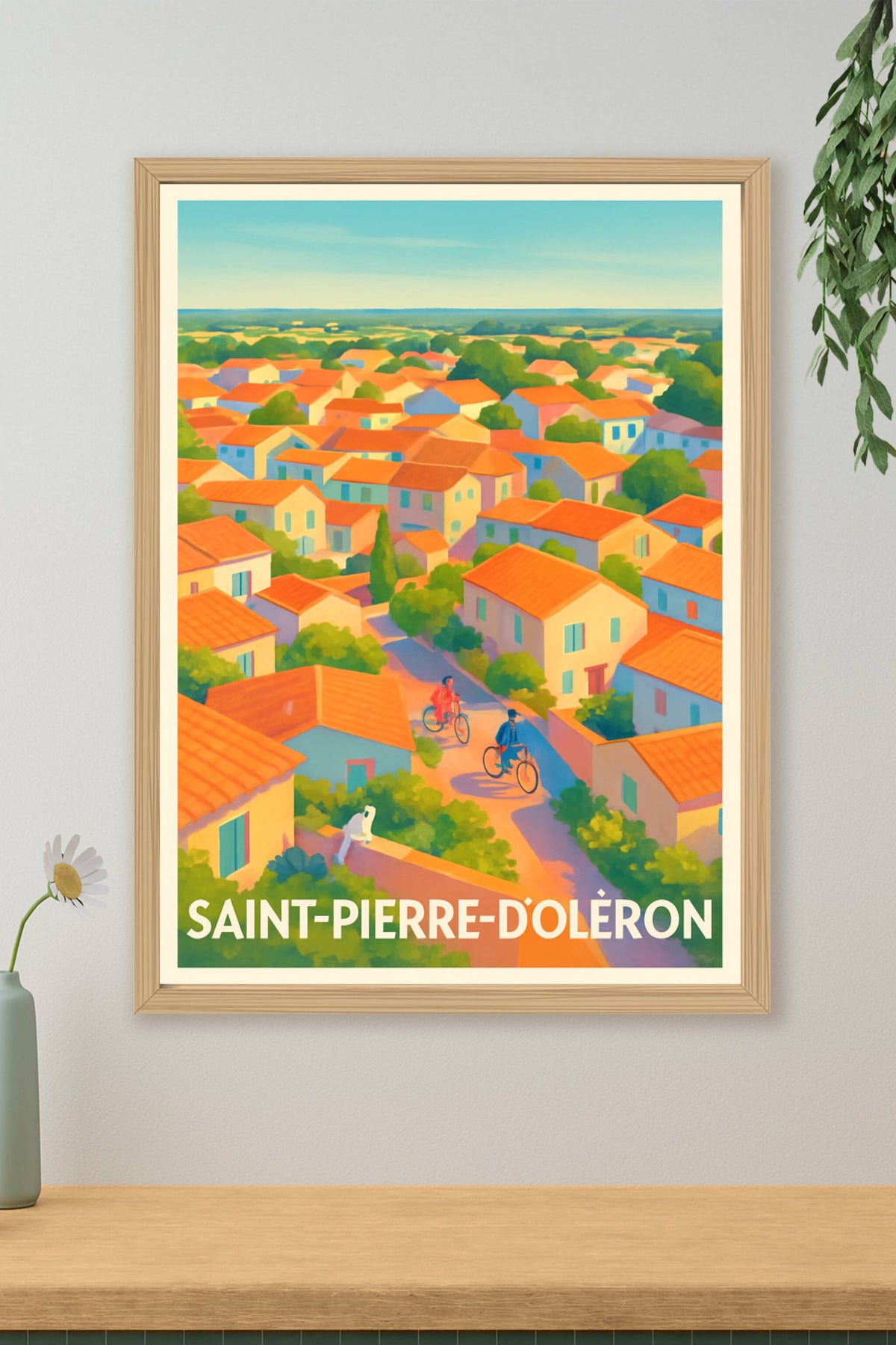 Affiche Saint-Pierre-d'Oléron — Charme estival sur l'île en vélo · poster d'art de Saint-Pierre-d'Oléron