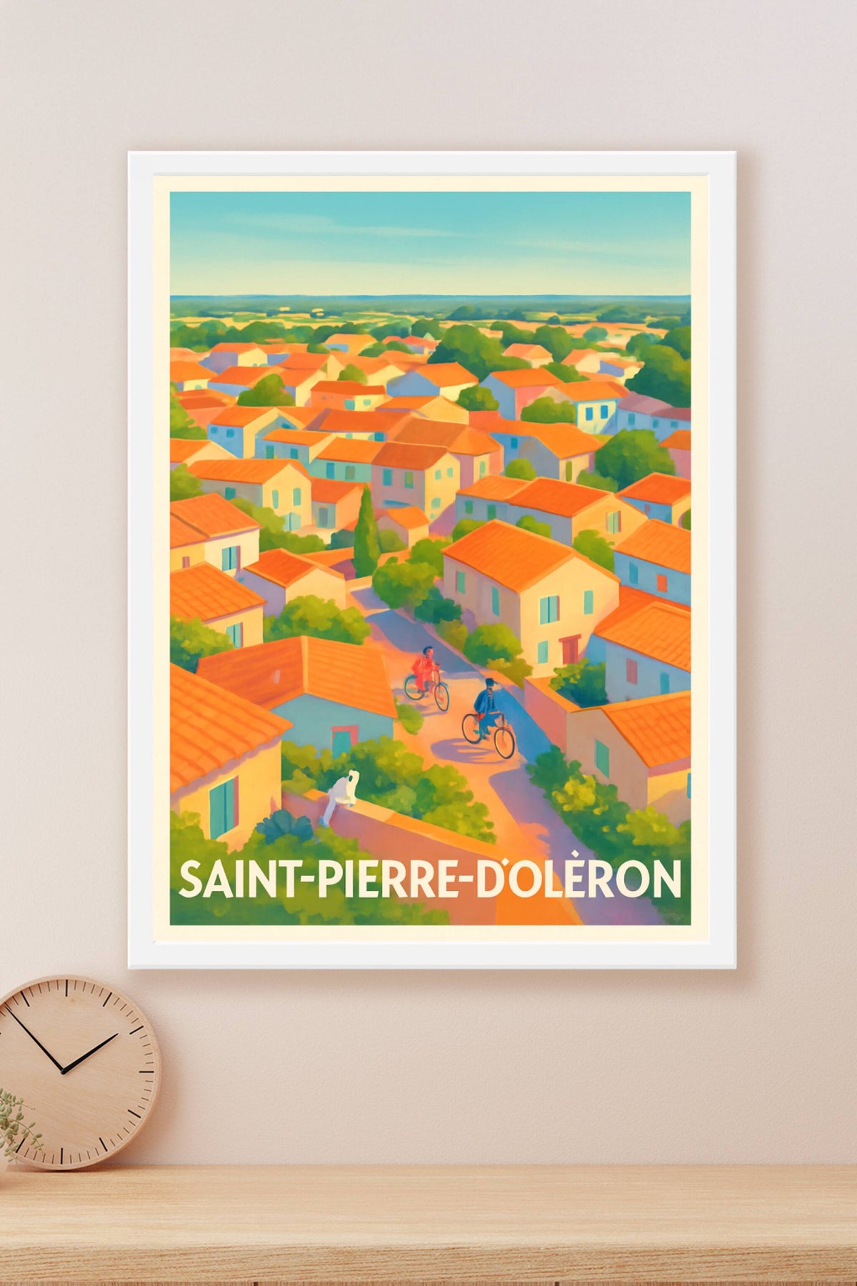 Affiche Saint-Pierre-d'Oléron — Charme estival sur l'île en vélo · poster d'art de Saint-Pierre-d'Oléron