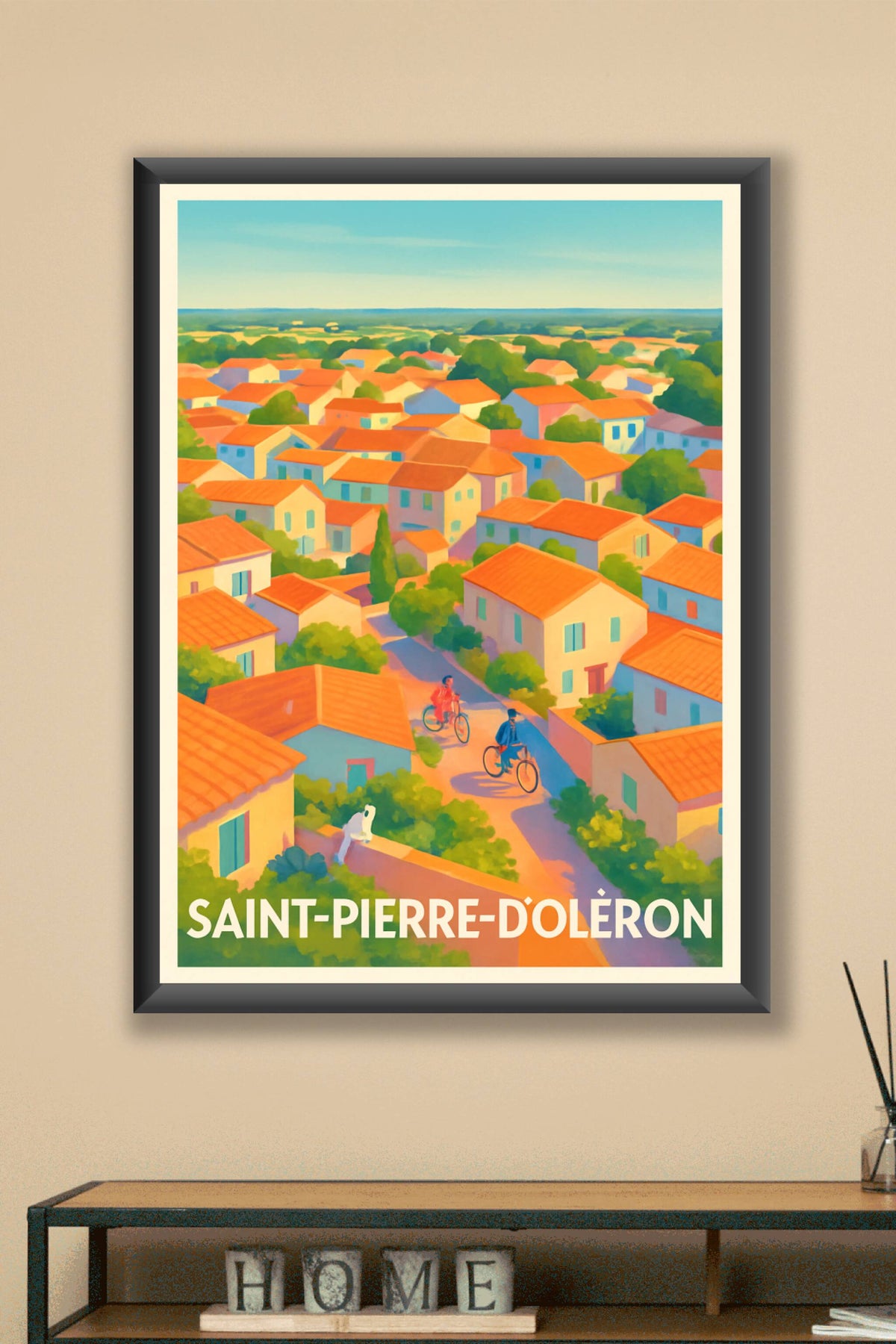 Affiche Saint-Pierre-d'Oléron — Charme estival sur l'île en vélo · poster d'art de Saint-Pierre-d'Oléron