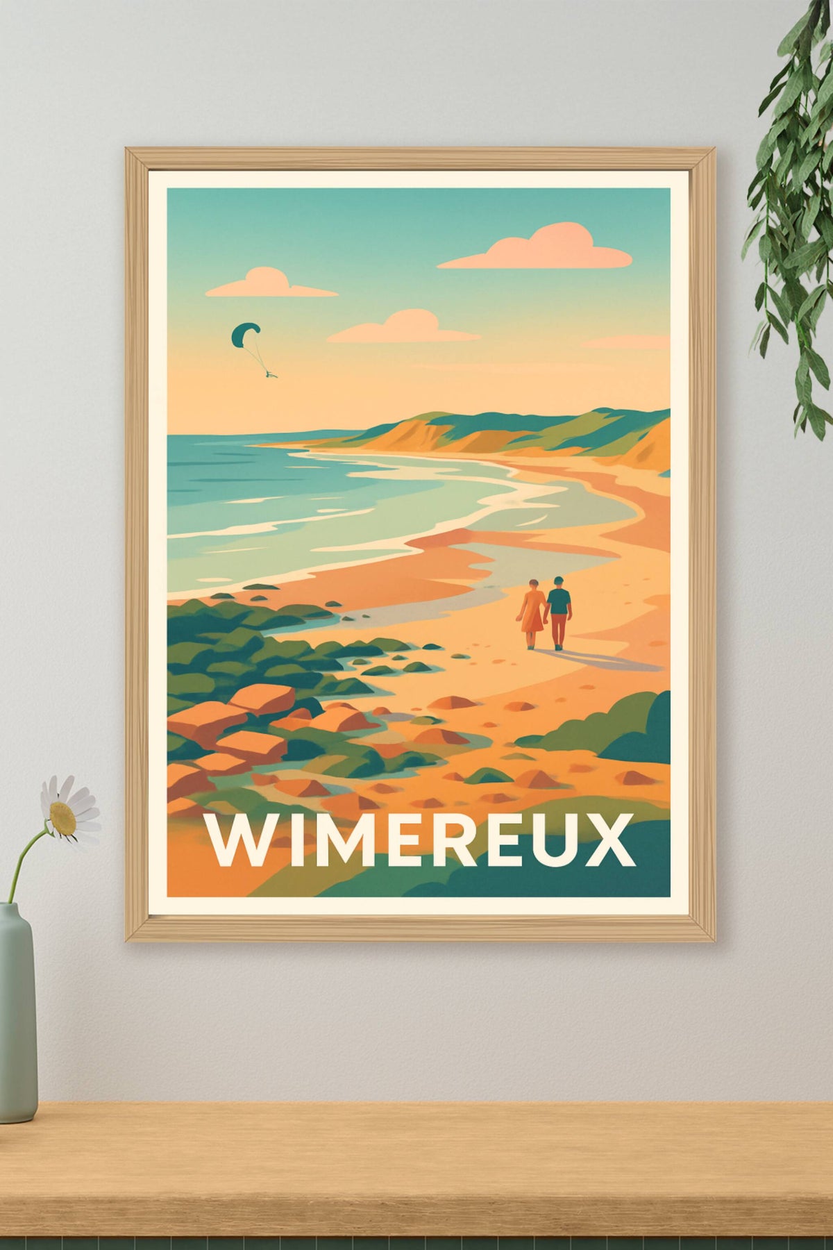 Affiche Wimereux — Promenade romantique au bord de la mer · poster d'art de Wimereux