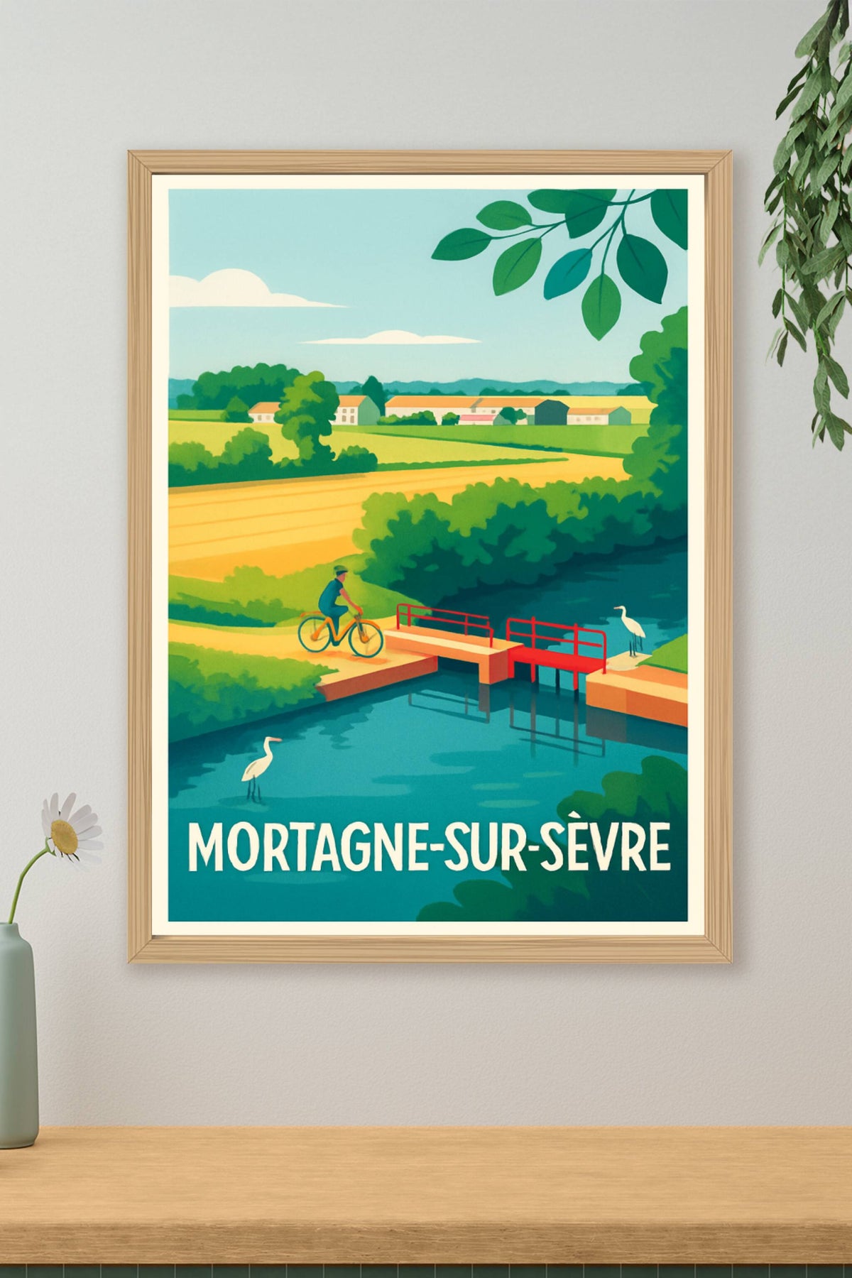 Affiche Mortagne-sur-Sèvre — Havre de paix à vélo · poster d'art de Mortagne-sur-Sèvre