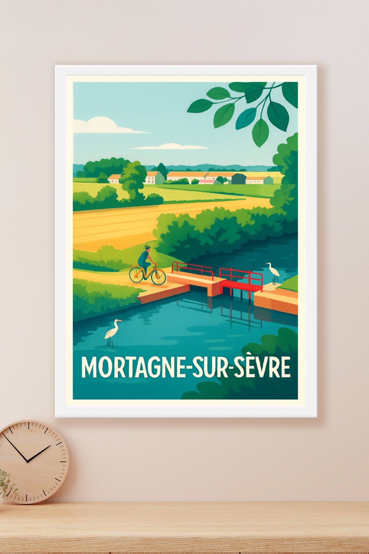 Affiche Mortagne-sur-Sèvre — Havre de paix à vélo · poster d'art de Mortagne-sur-Sèvre