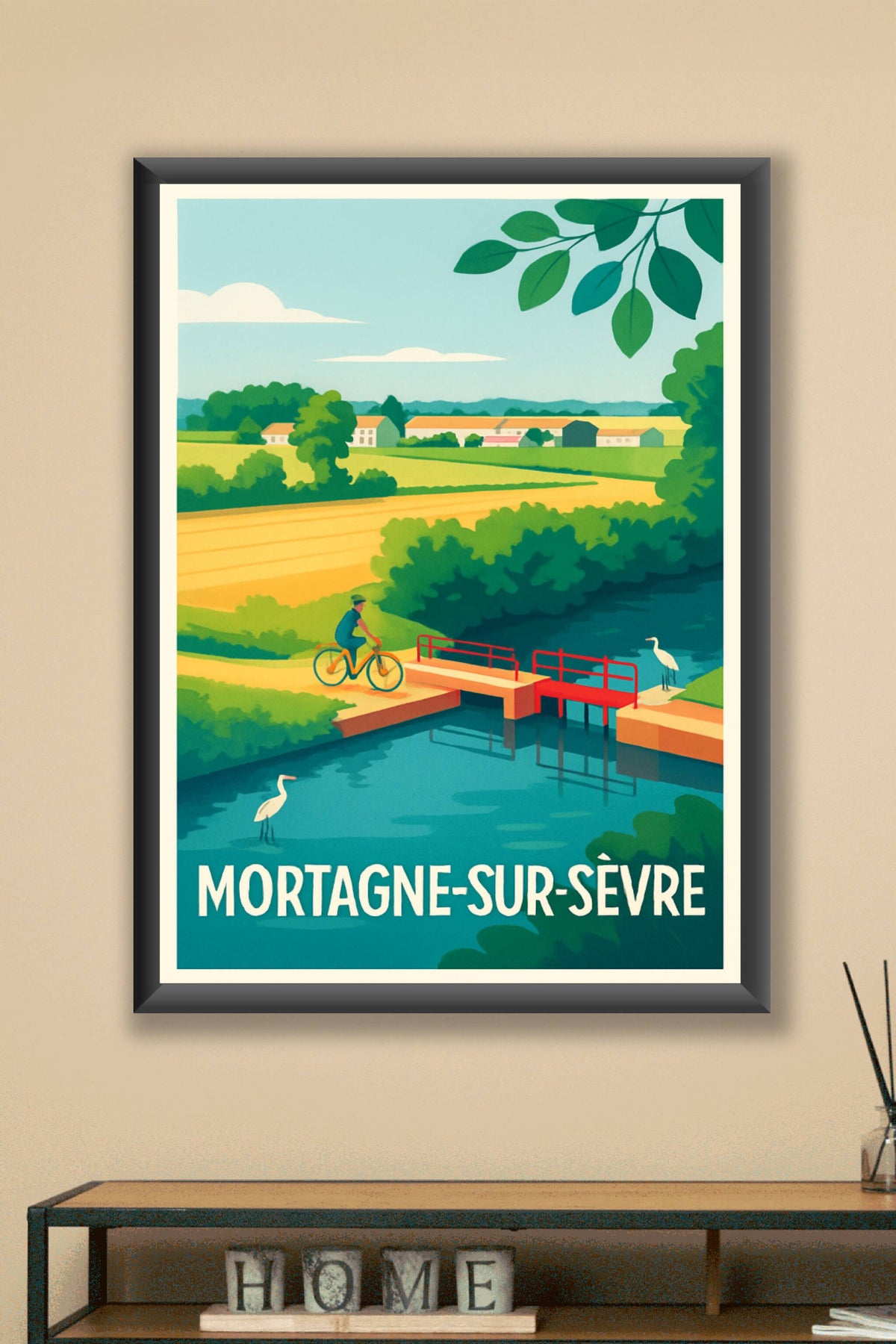 Affiche Mortagne-sur-Sèvre — Havre de paix à vélo · poster d'art de Mortagne-sur-Sèvre