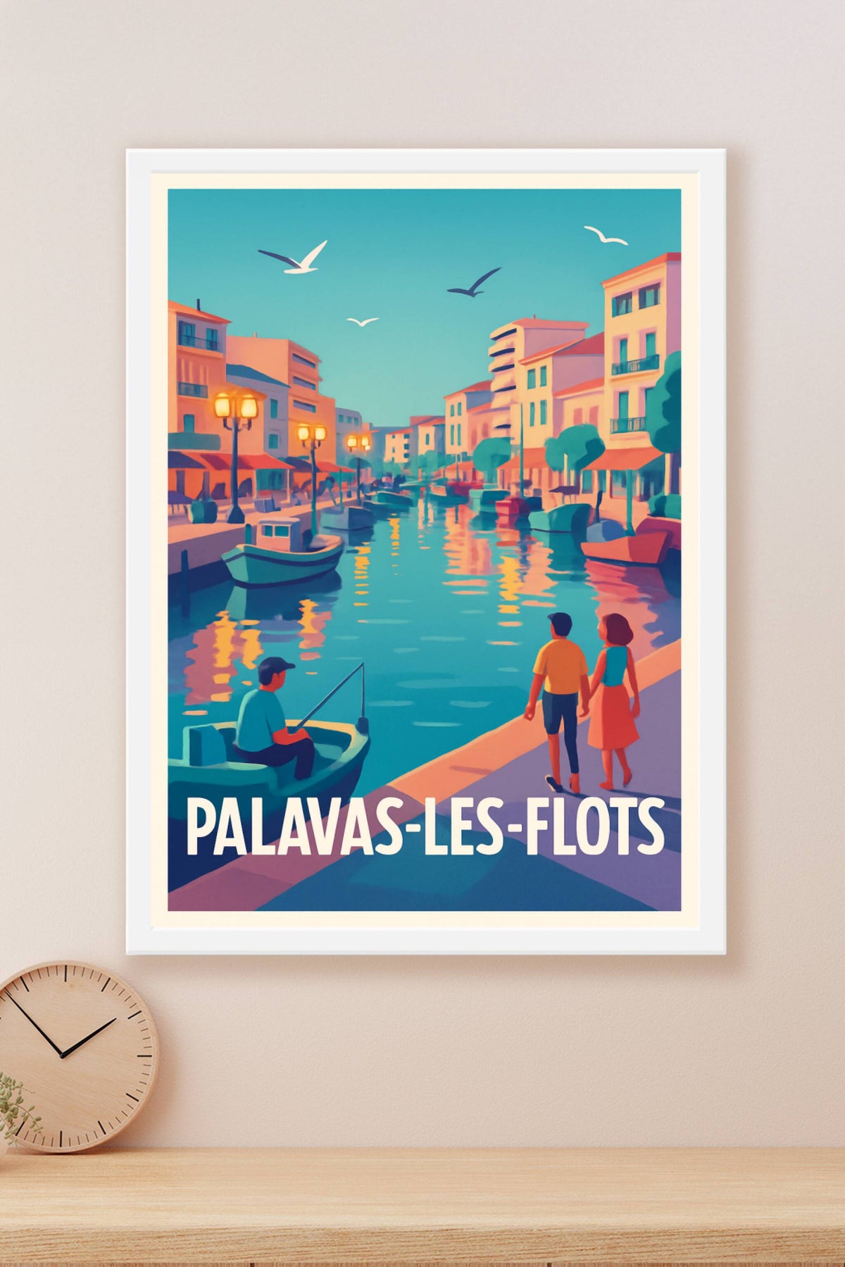 Affiche Palavas-les-Flots — Promenade au bord du canal · poster d'art de Palavas-les-Flots
