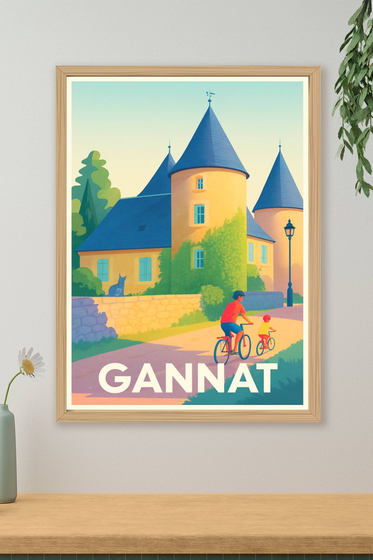 Affiche Gannat — Le charme paisible des ruelles à vélo · poster d'art de Gannat