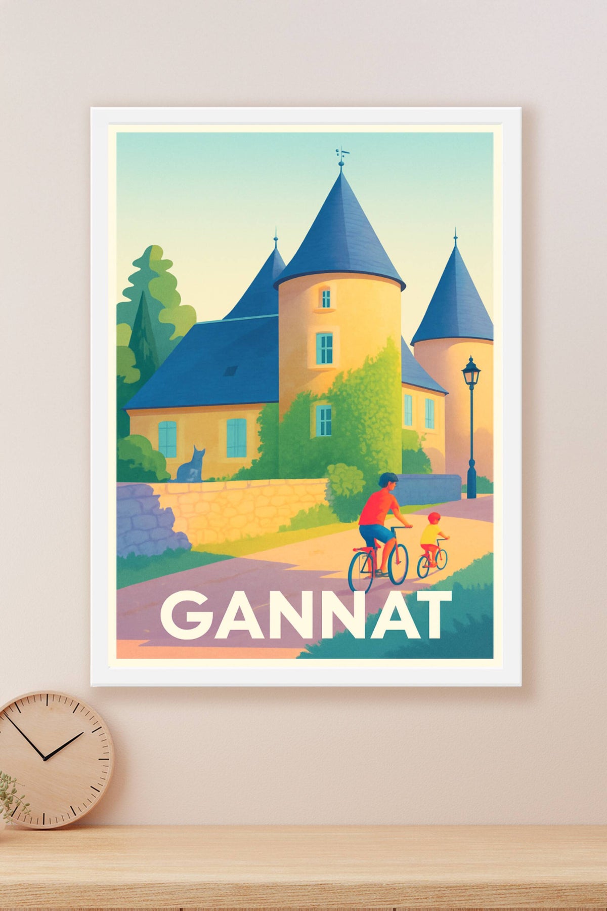 Affiche Gannat — Le charme paisible des ruelles à vélo · poster d'art de Gannat