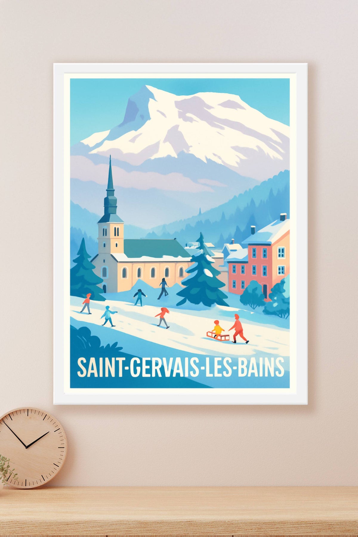 Affiche Saint-Gervais-les-Bains — L'hiver enchanteur au pied des montagnes · poster d'art de Saint-Gervais-les-Bains
