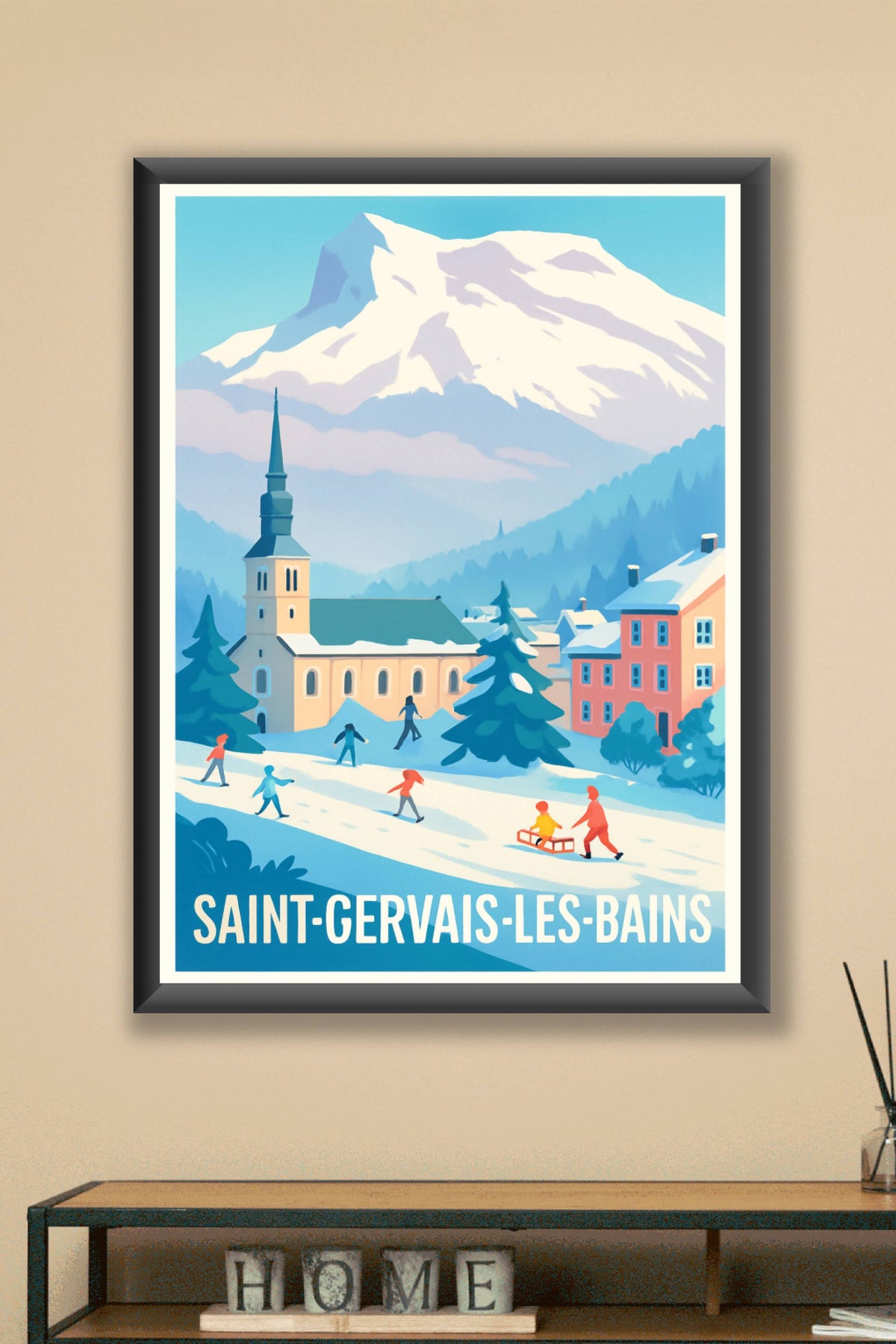 Affiche Saint-Gervais-les-Bains — L'hiver enchanteur au pied des montagnes · poster d'art de Saint-Gervais-les-Bains