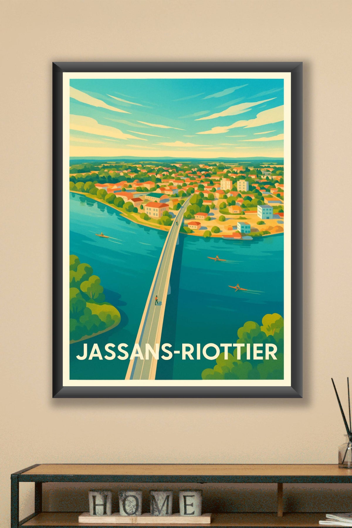 Affiche Jassans-Riottier — Une échappée douce au fil de l'eau · poster d'art de Jassans-Riottier