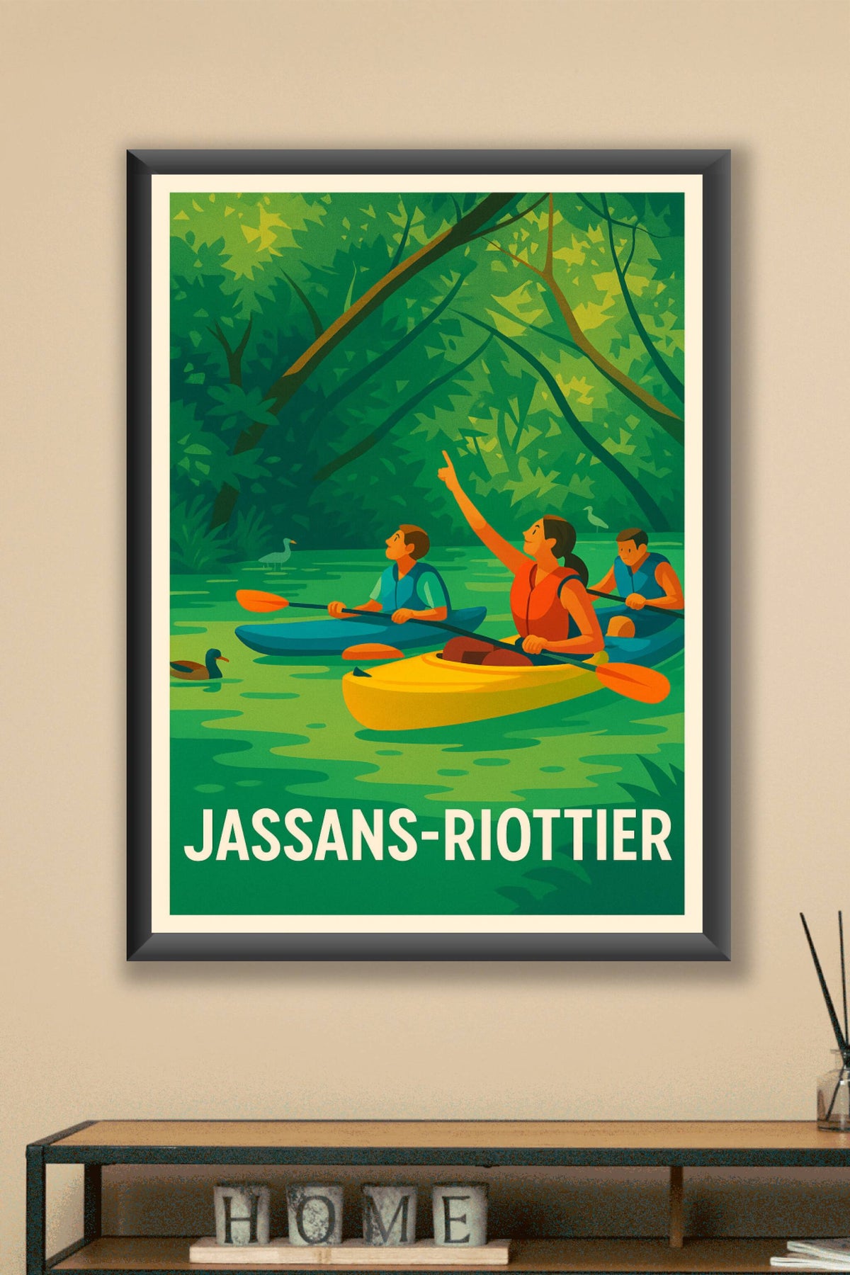Affiche Jassans-Riottier — Évasion Nature et Aventure en Canoë · poster d'art de Jassans-Riottier