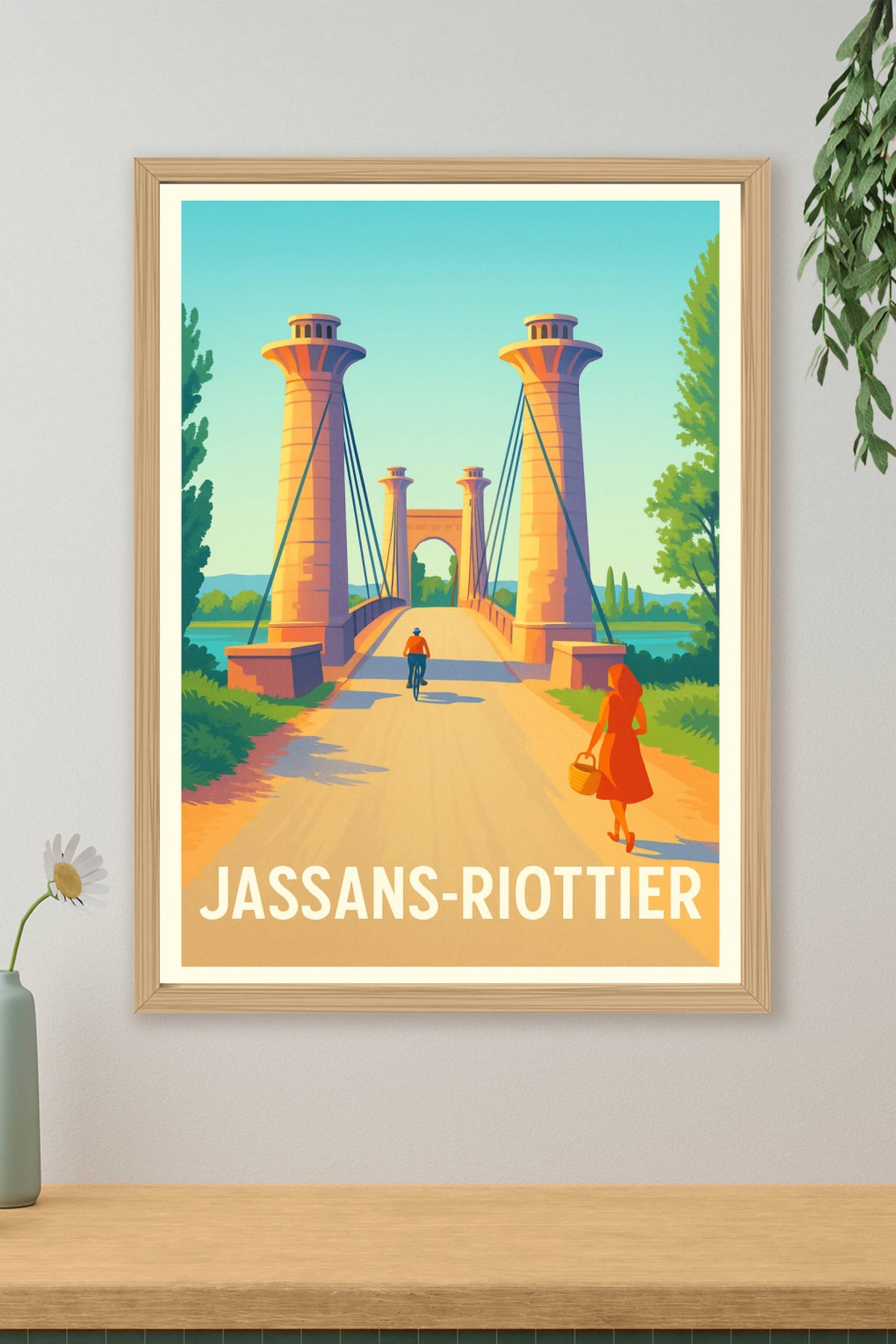 Affiche Jassans-Riottier — Charme et sérénité au pont historique · poster d'art de Jassans-Riottier